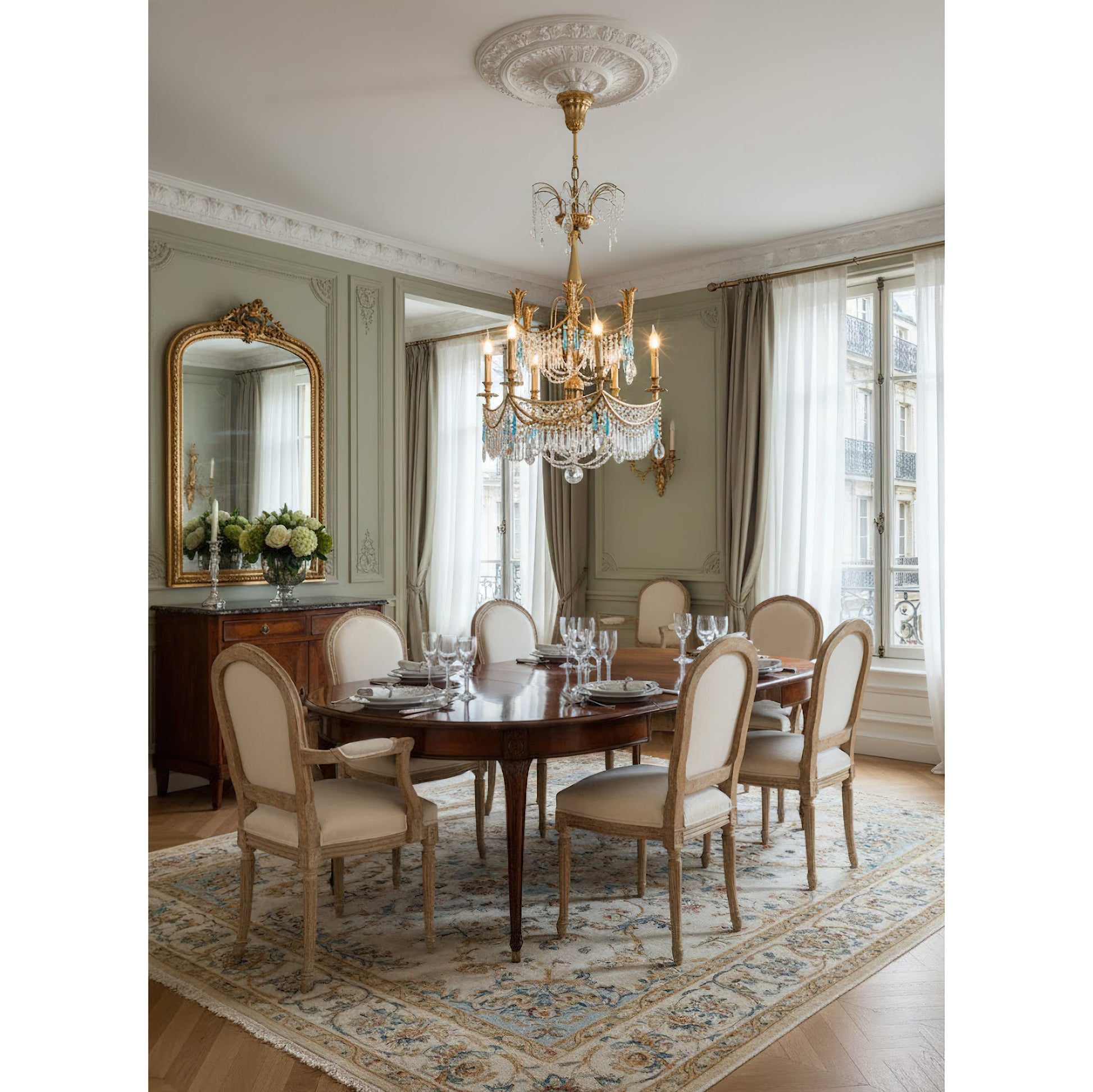The blue crystal variant of the Genovese Chandelier.