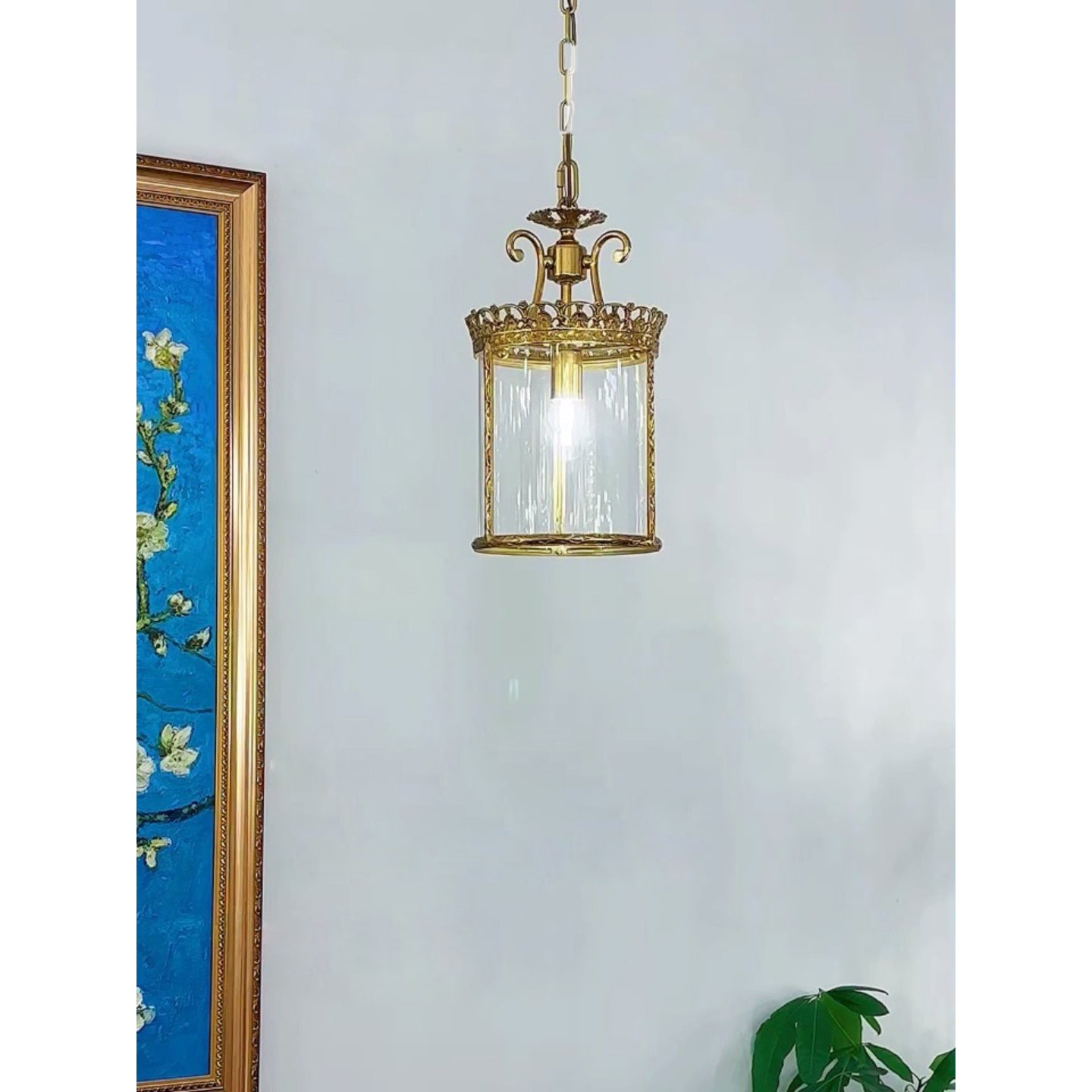 Top view of the pendant lamp, showing the canopy and hanging chain.