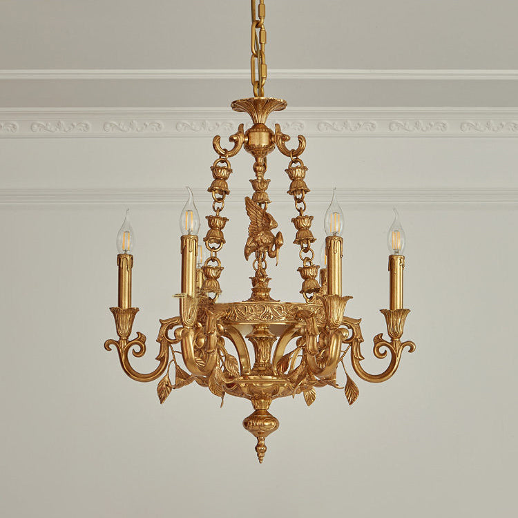 The 8+4 head chandelier in a high-ceiling living room.