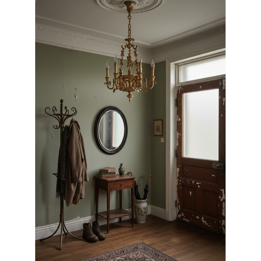The 6-head chandelier in a smaller room for scale.