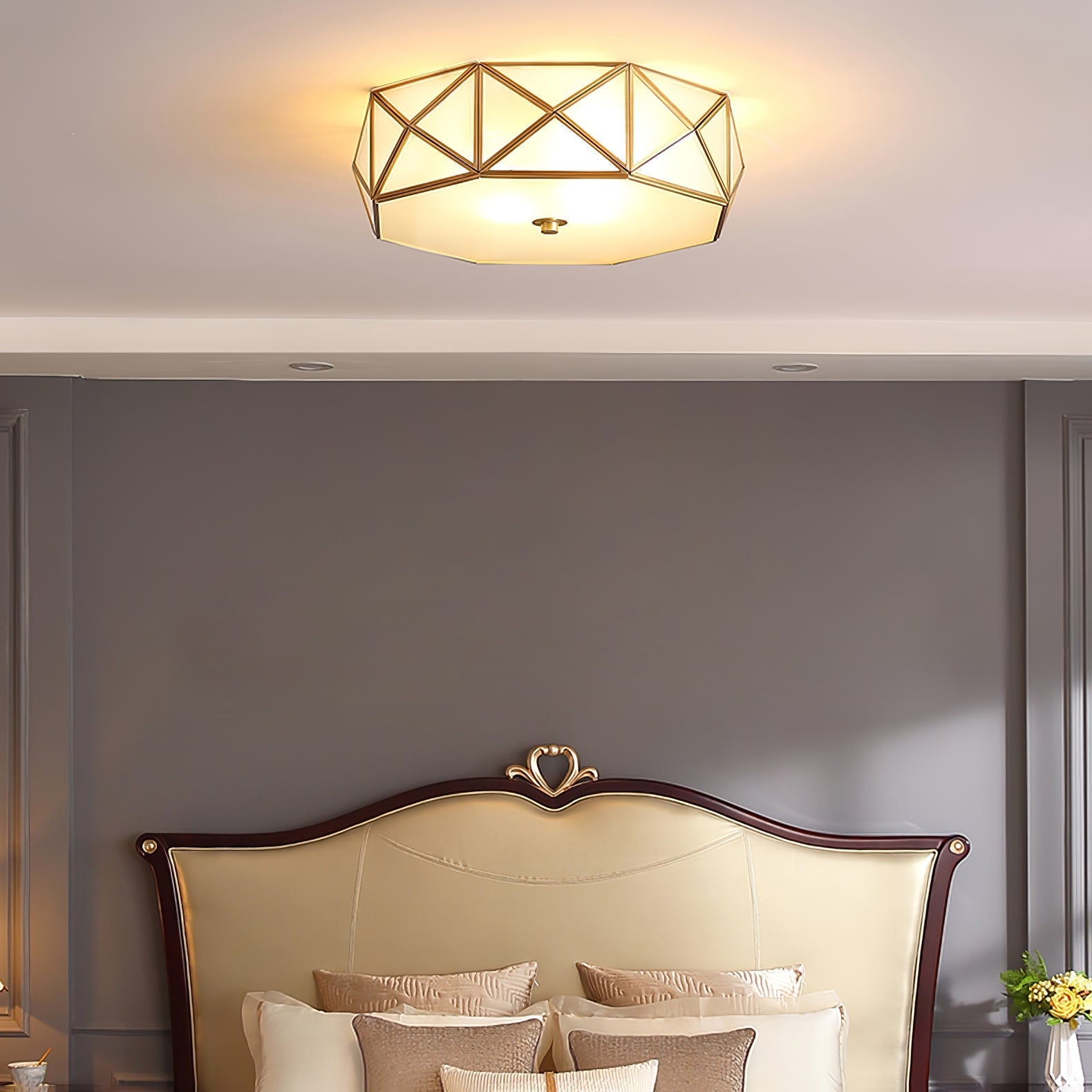 Corviel Geometric Shaped Brass Glass Flush Ceiling Light-Neutral Decor
