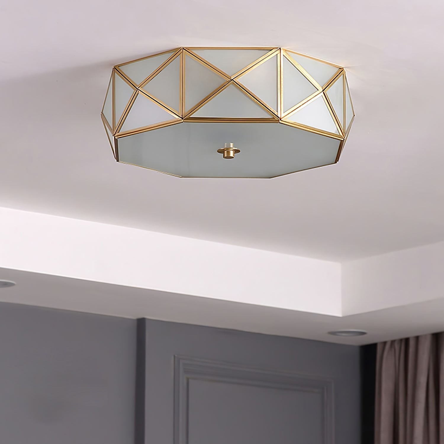Corviel Geometric Shaped Brass Glass Flush Ceiling Light-Neutral Decor