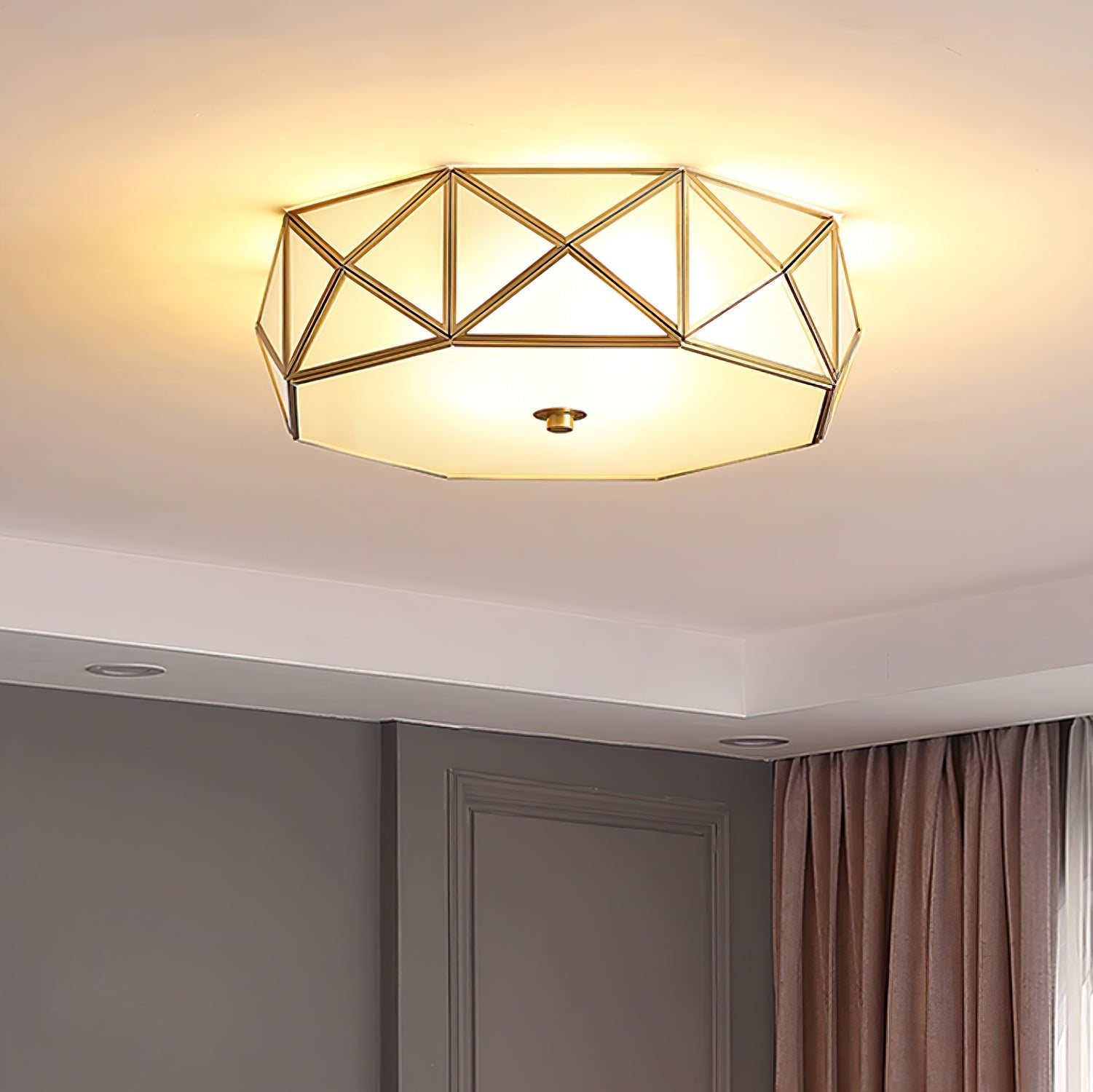 Corviel Geometric Shaped Brass Glass Flush Ceiling Light-Neutral Decor