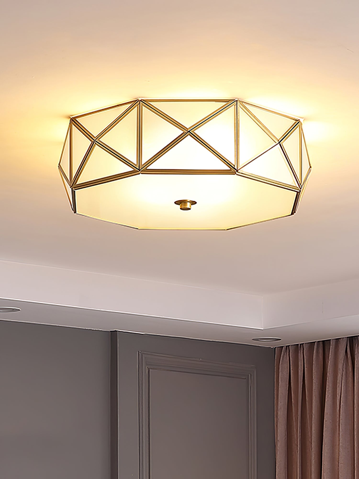 Corviel Geometric Shaped Brass Glass Flush Ceiling Light-Neutral Decor