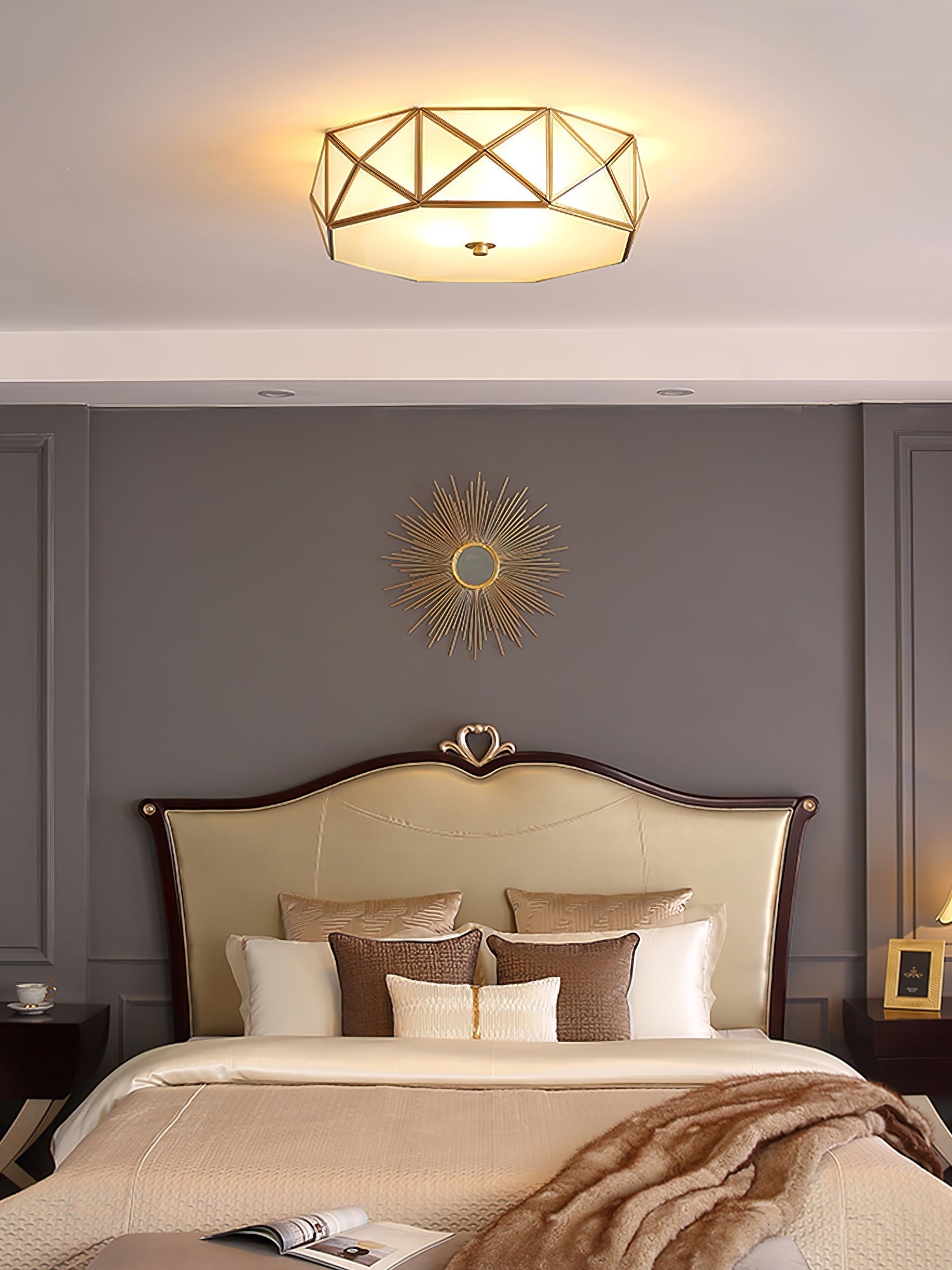 Corviel Geometric Shaped Brass Glass Flush Ceiling Light-Neutral Decor