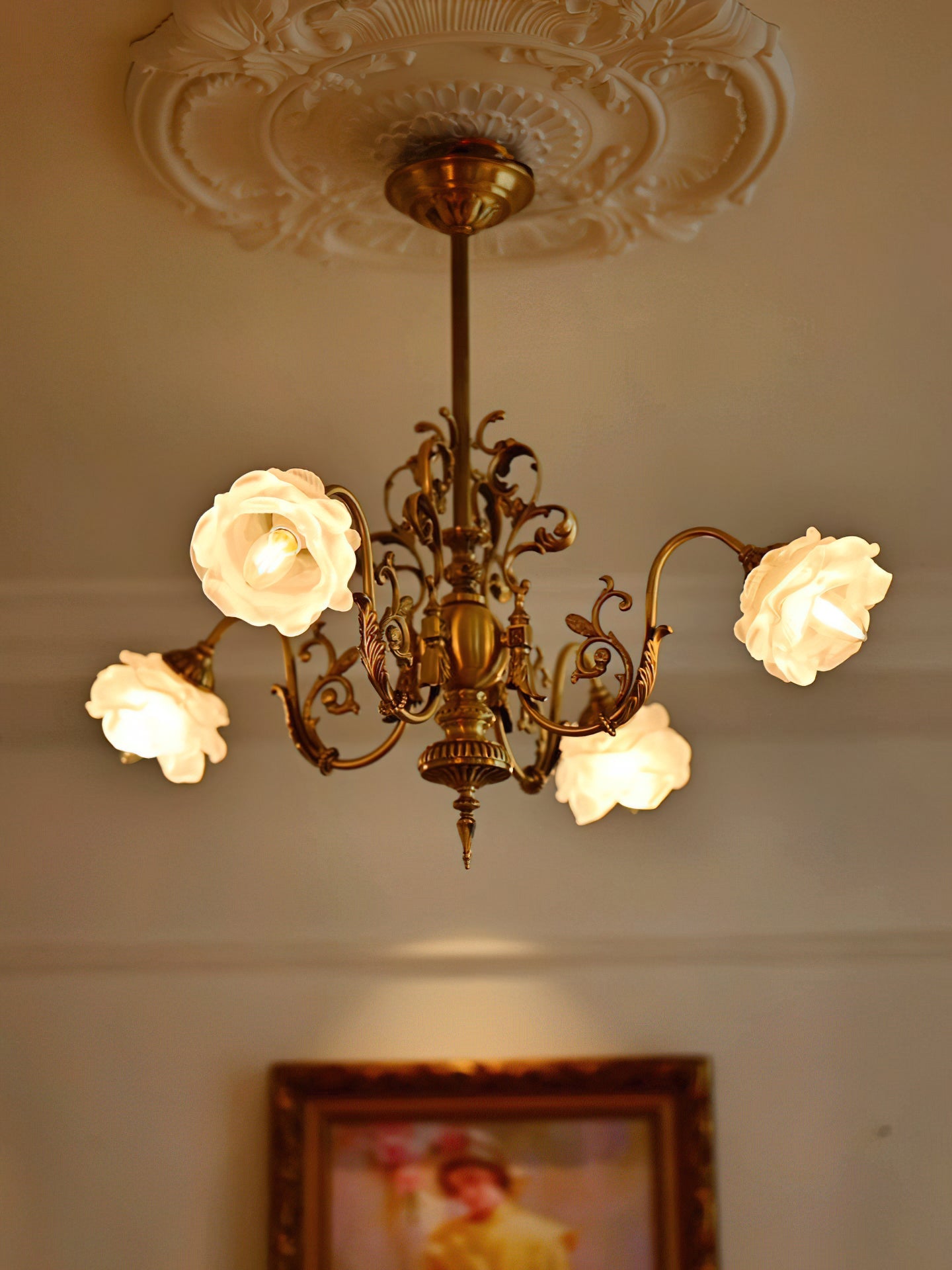 Front view of the Georgian Gardens Chandelier with multiple heads.