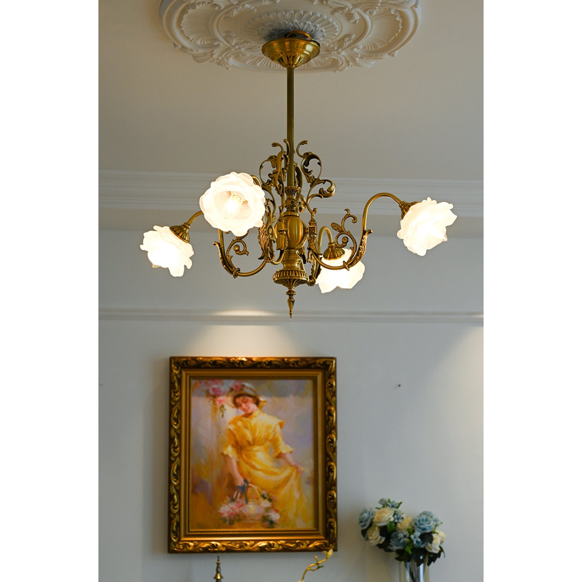 Georgian Gardens Chandelier hanging in a classically styled living room.