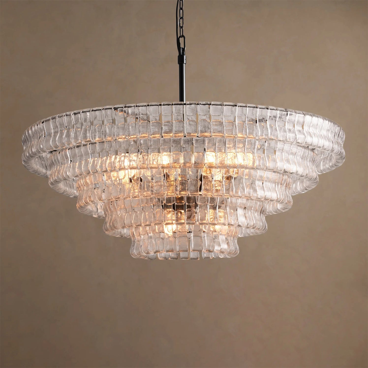The Ghiaccio Chandelier in Clear glass, turned off to show its sculptural form.
