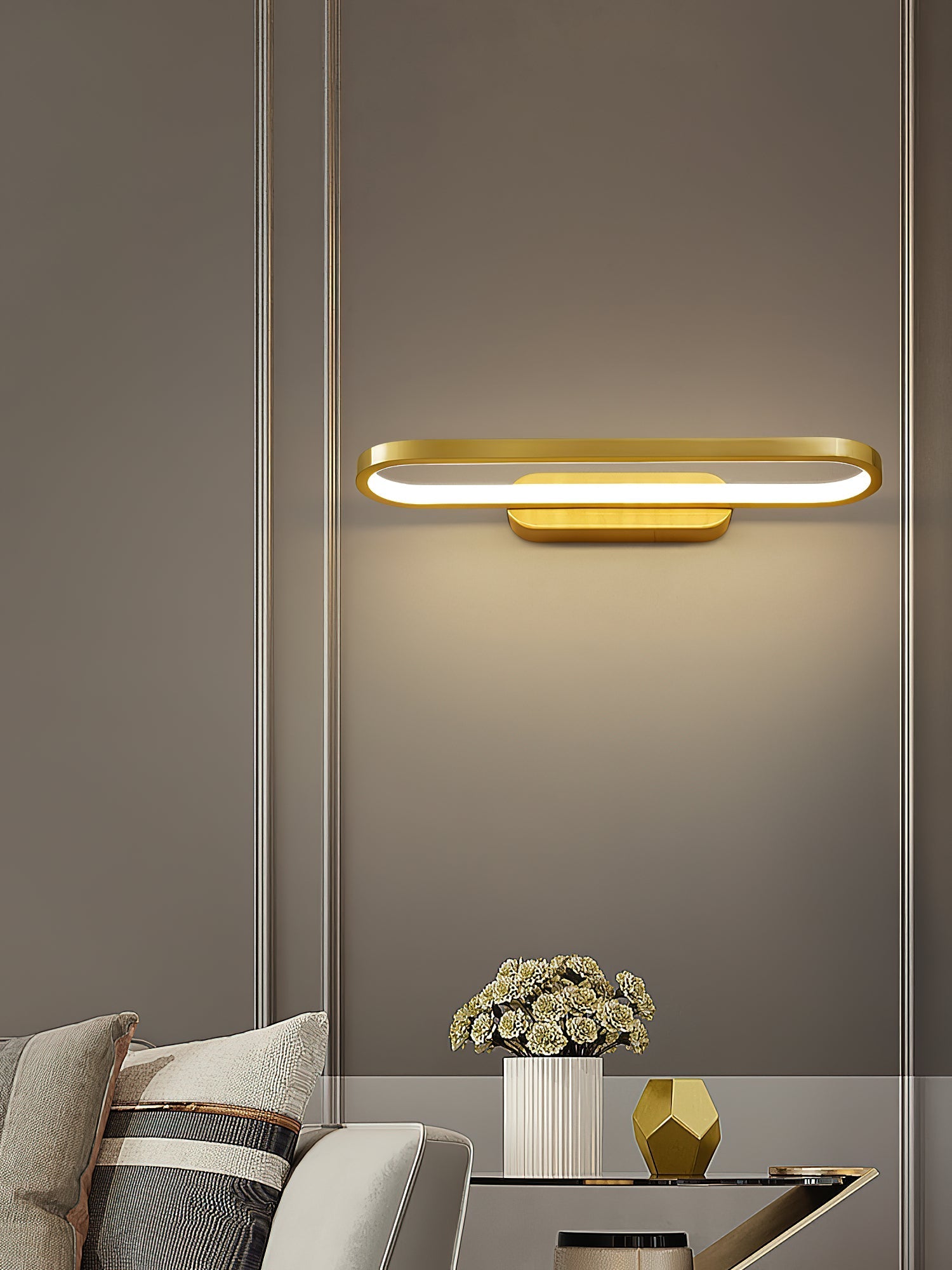 Detail shot of the acrylic lampshade on the Gianni LED Wall Lamp.