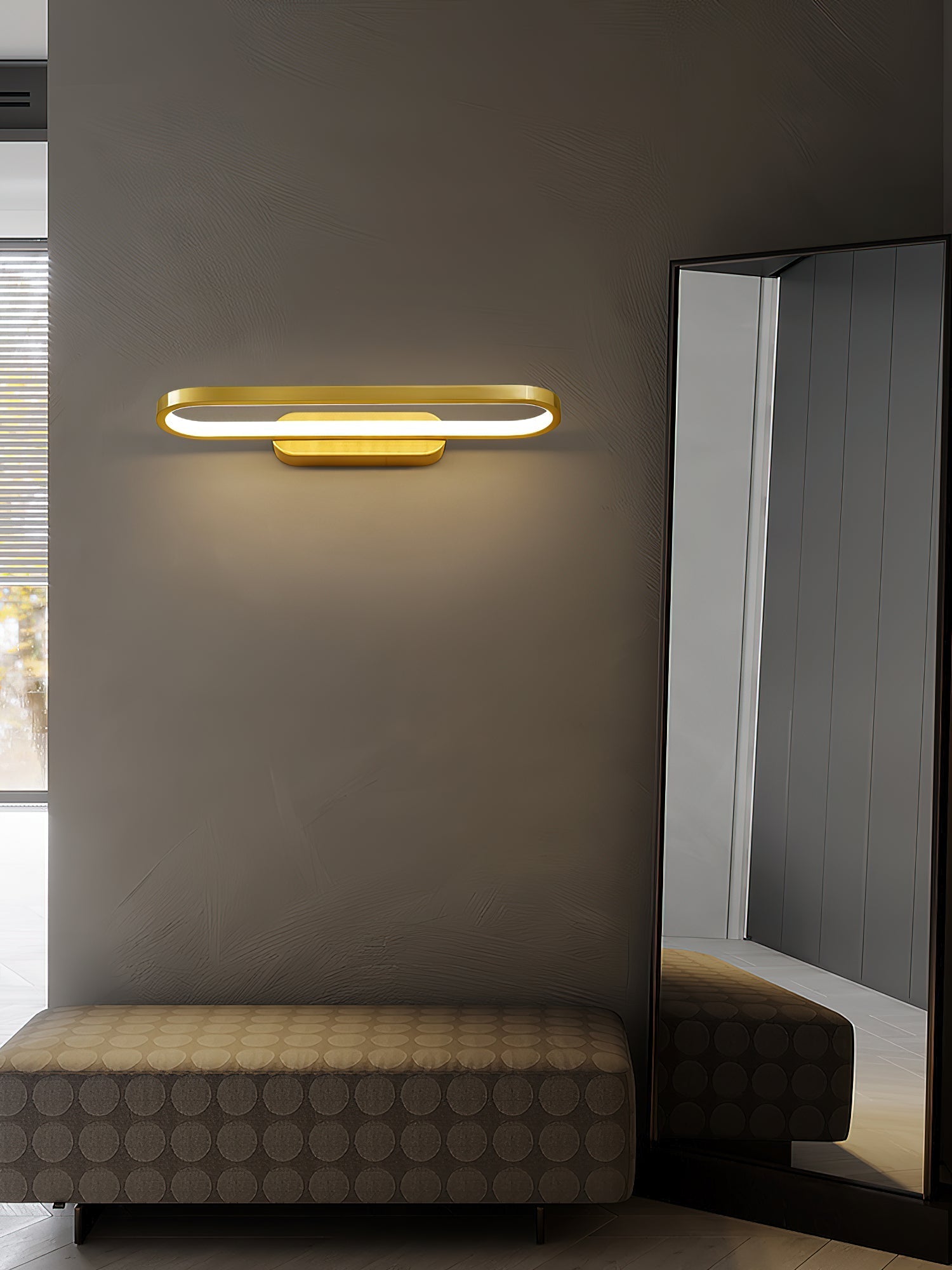 Gianni LED Wall Lamp illuminated with cool light.