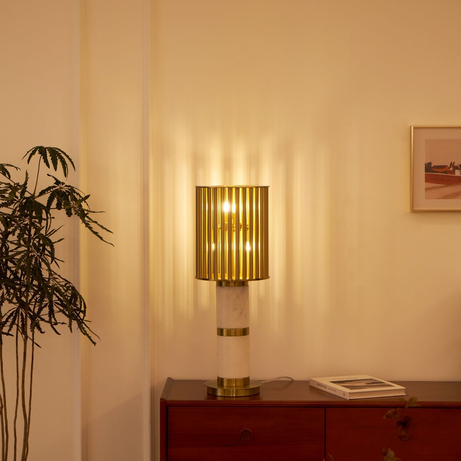 Elios Gilded Cage Table Lamp-Neutral Decor