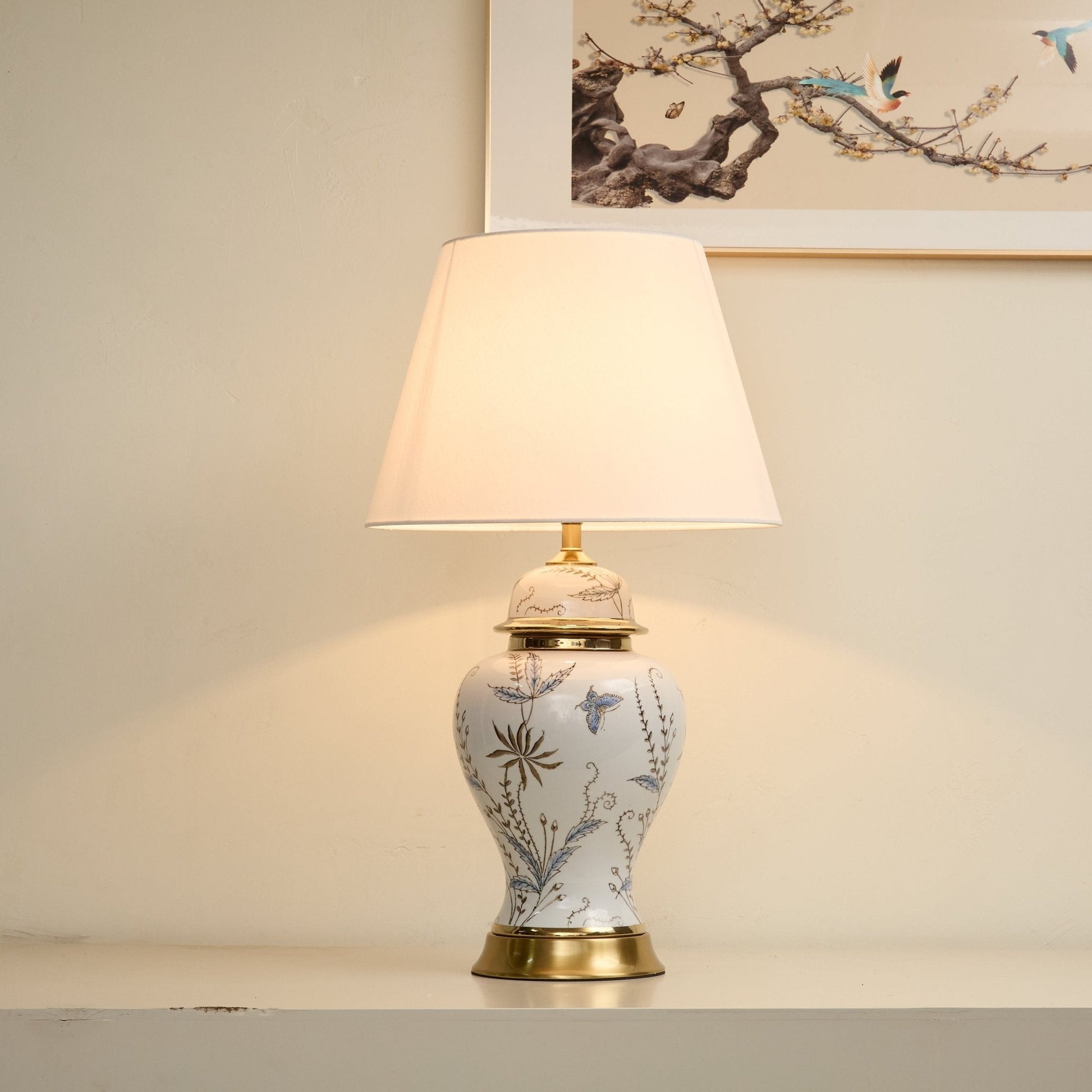 Gilt Accented Ceramic Table Lamp-Neutral Decor