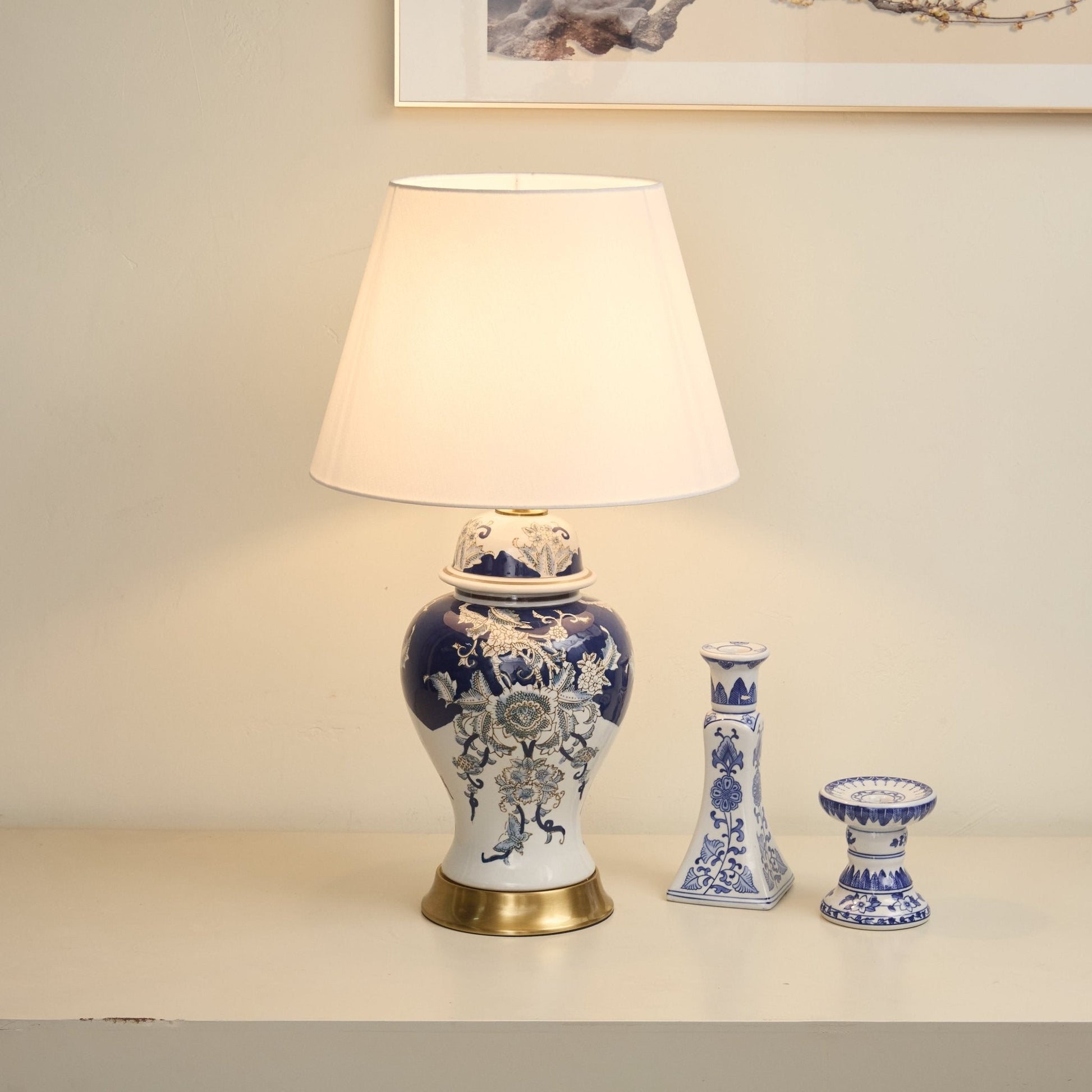 Gilt Accented Table Lamp-Neutral Decor