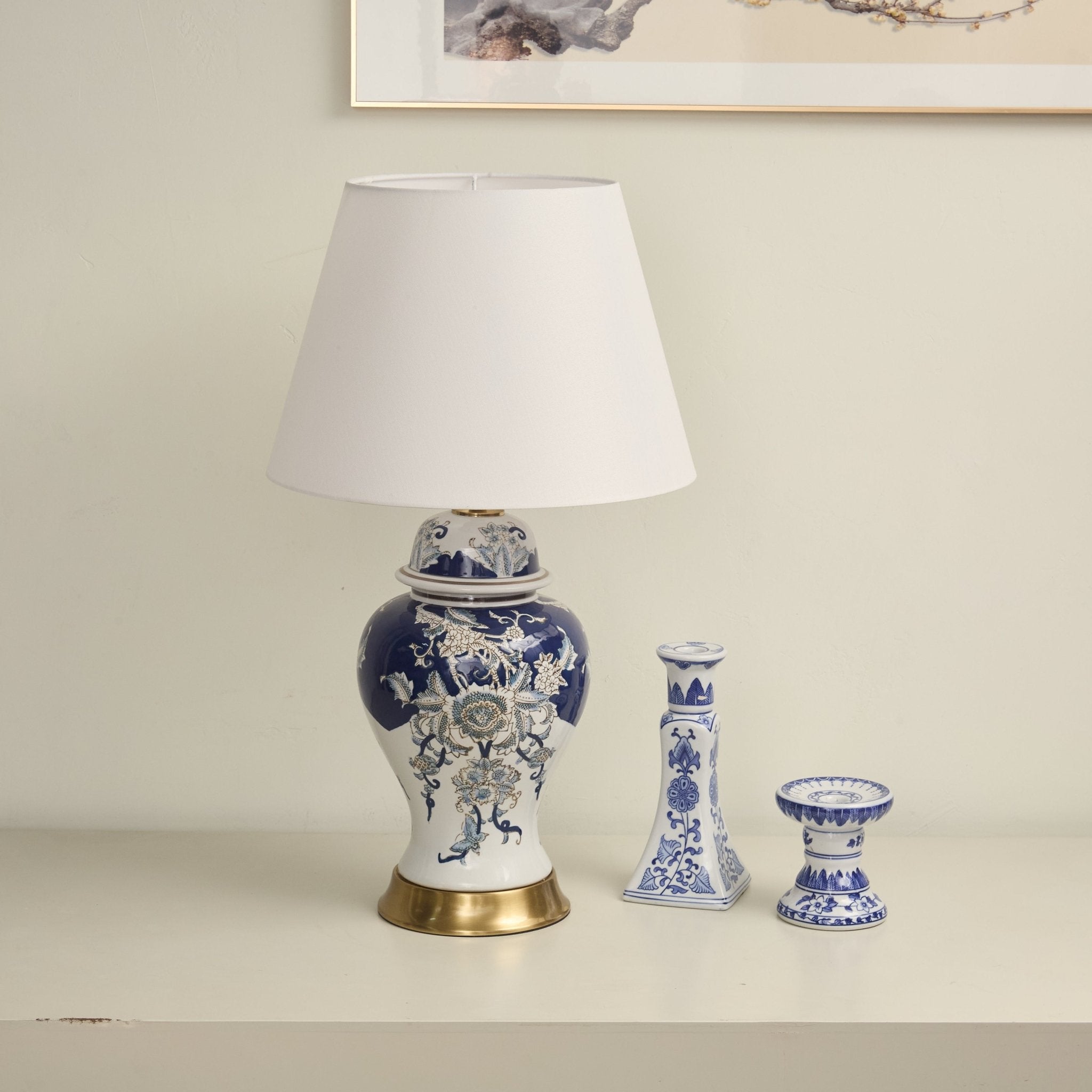 Gilt Accented Table Lamp-Neutral Decor