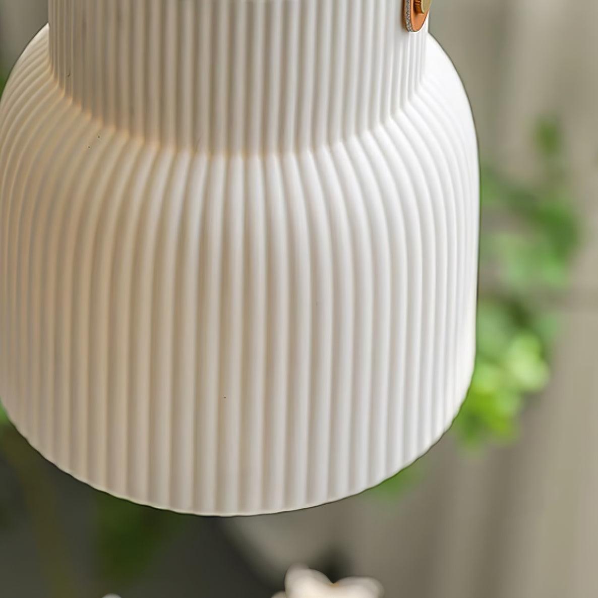 Pendant Lamp Ceramic Ribbed Shade Brass Leather Strap Modern