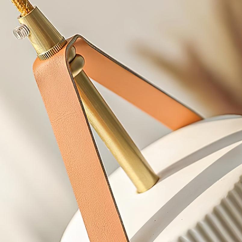 Pendant Lamp Ceramic Ribbed Shade Brass Leather Strap Modern