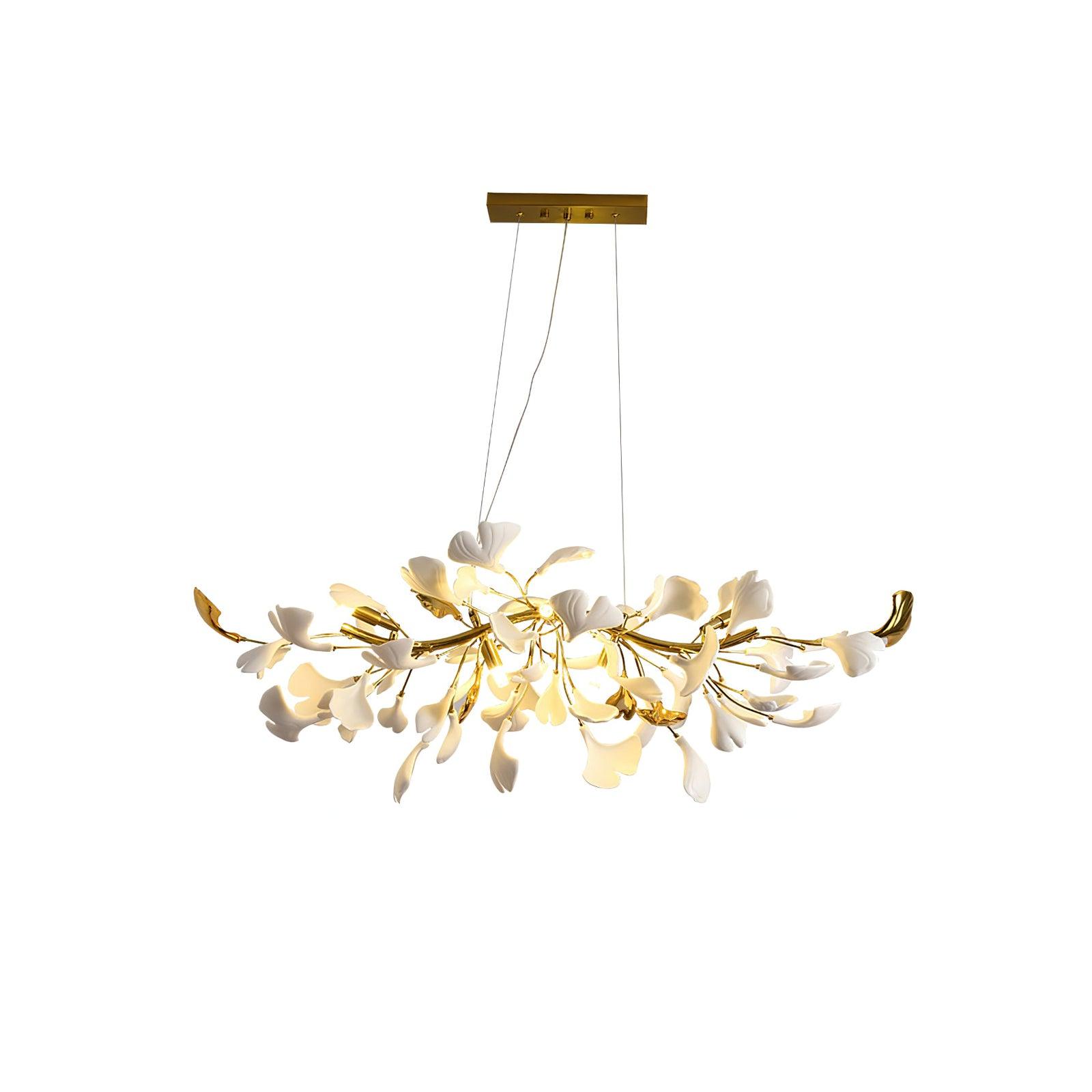 Dylo Chandelier Brass Linear Ginkgo Ceramic Petal Branch-Neutral Decor