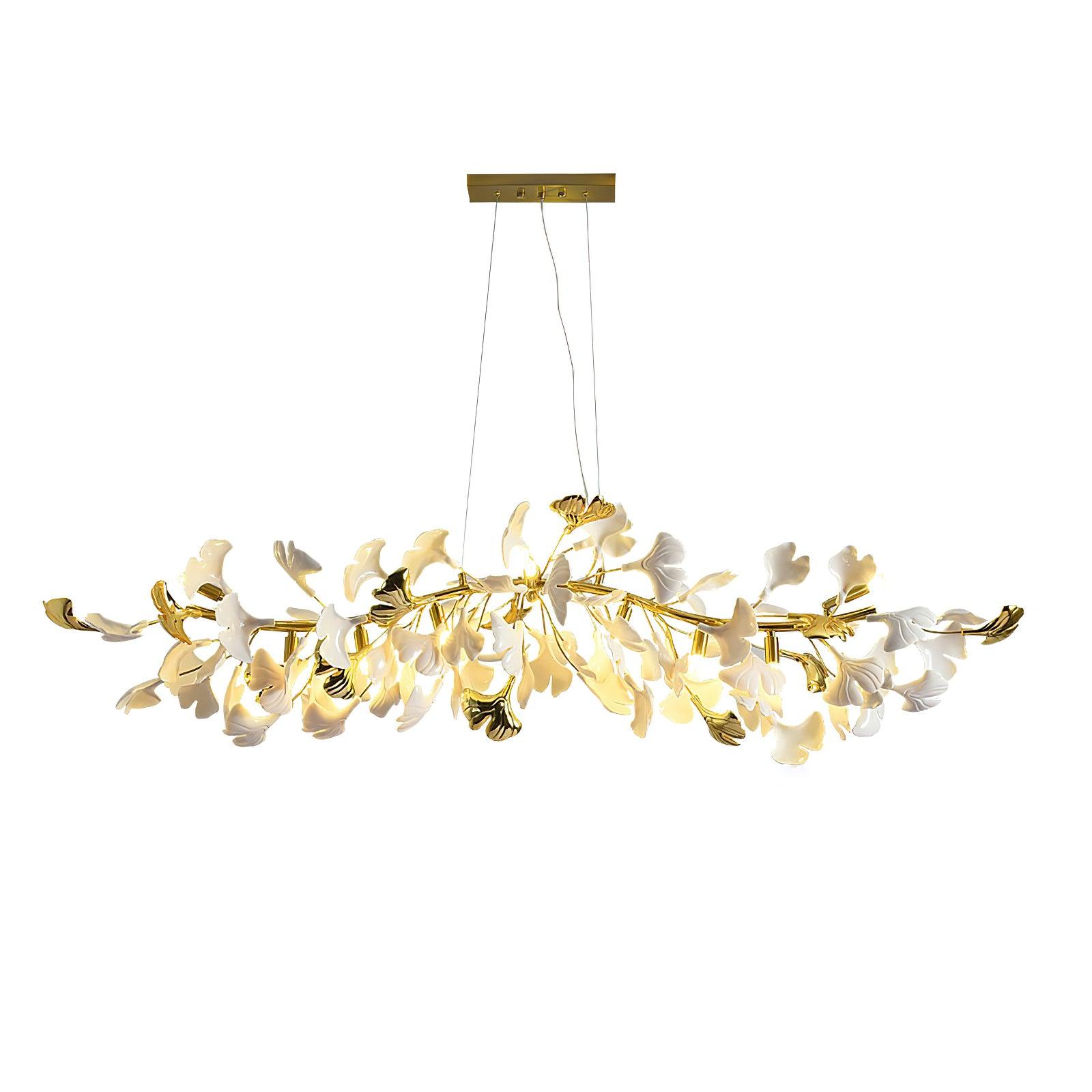 Dylo Chandelier Brass Linear Ginkgo Ceramic Petal Branch-Neutral Decor