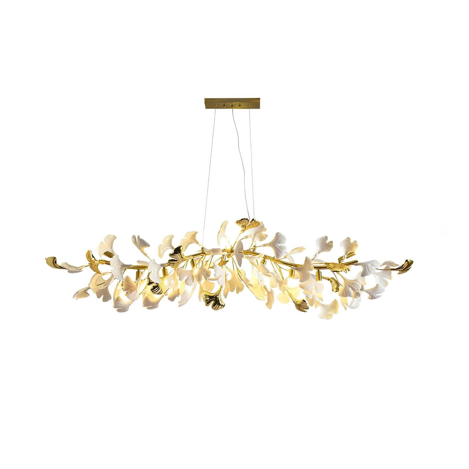 Dylo Chandelier Brass Linear Ginkgo Ceramic Petal Branch-Neutral Decor
