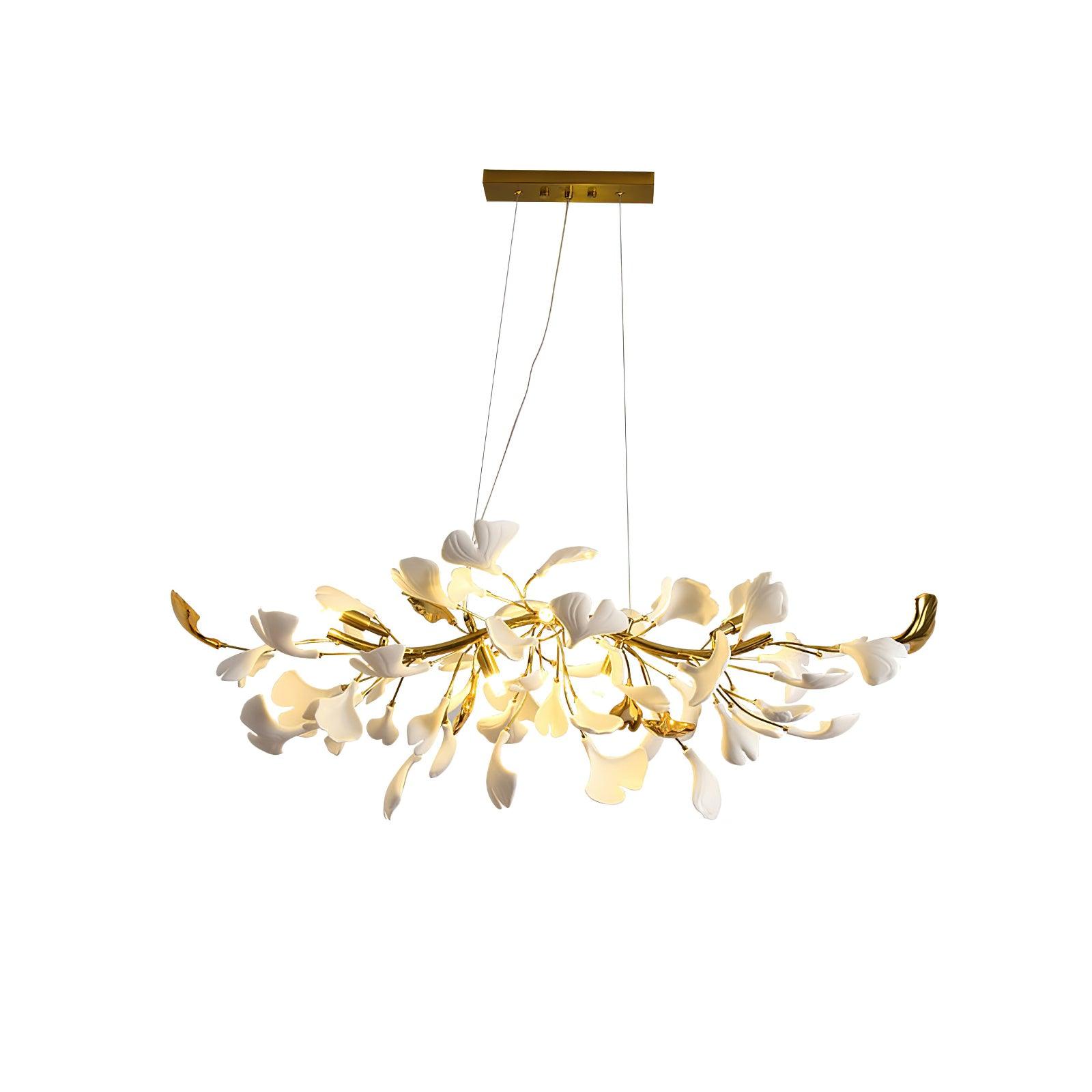 Dylo Chandelier Brass Linear Ginkgo Ceramic Petal Branch-Neutral Decor