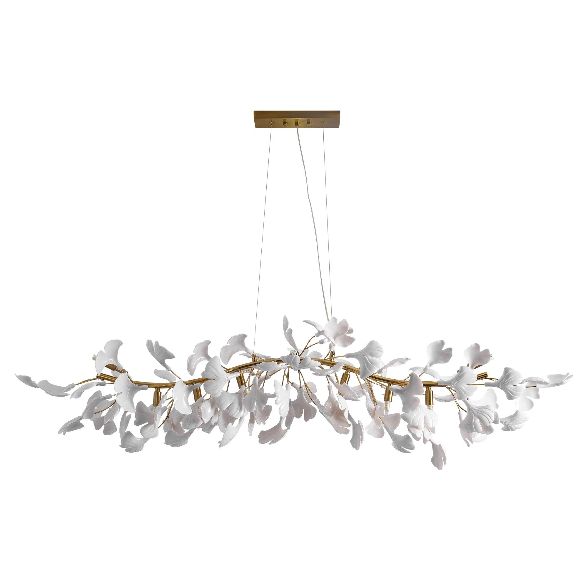 Dylo Chandelier Brass Linear Ginkgo Ceramic Petal Branch-Neutral Decor
