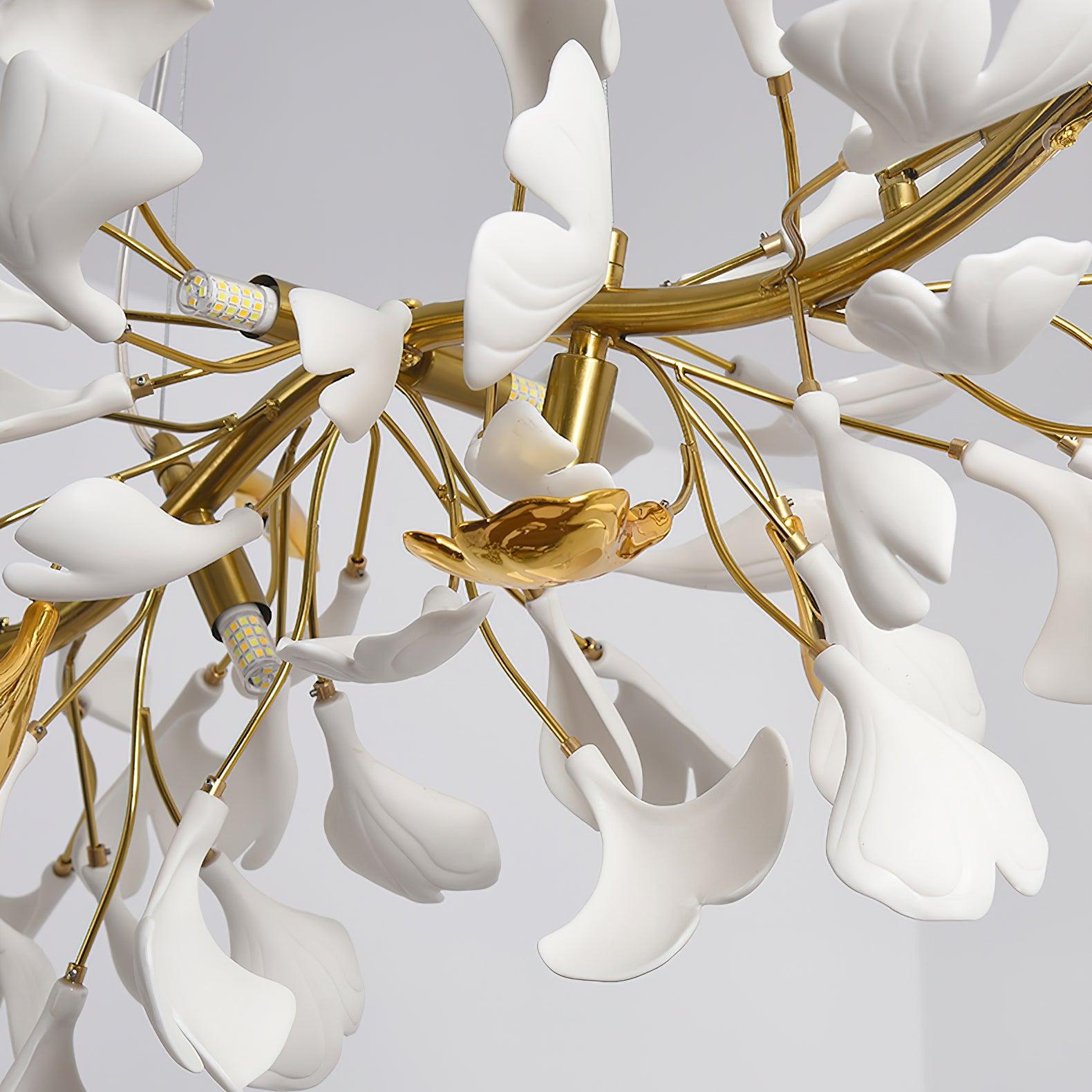 Dylo Chandelier Brass Linear Ginkgo Ceramic Petal Branch-Neutral Decor