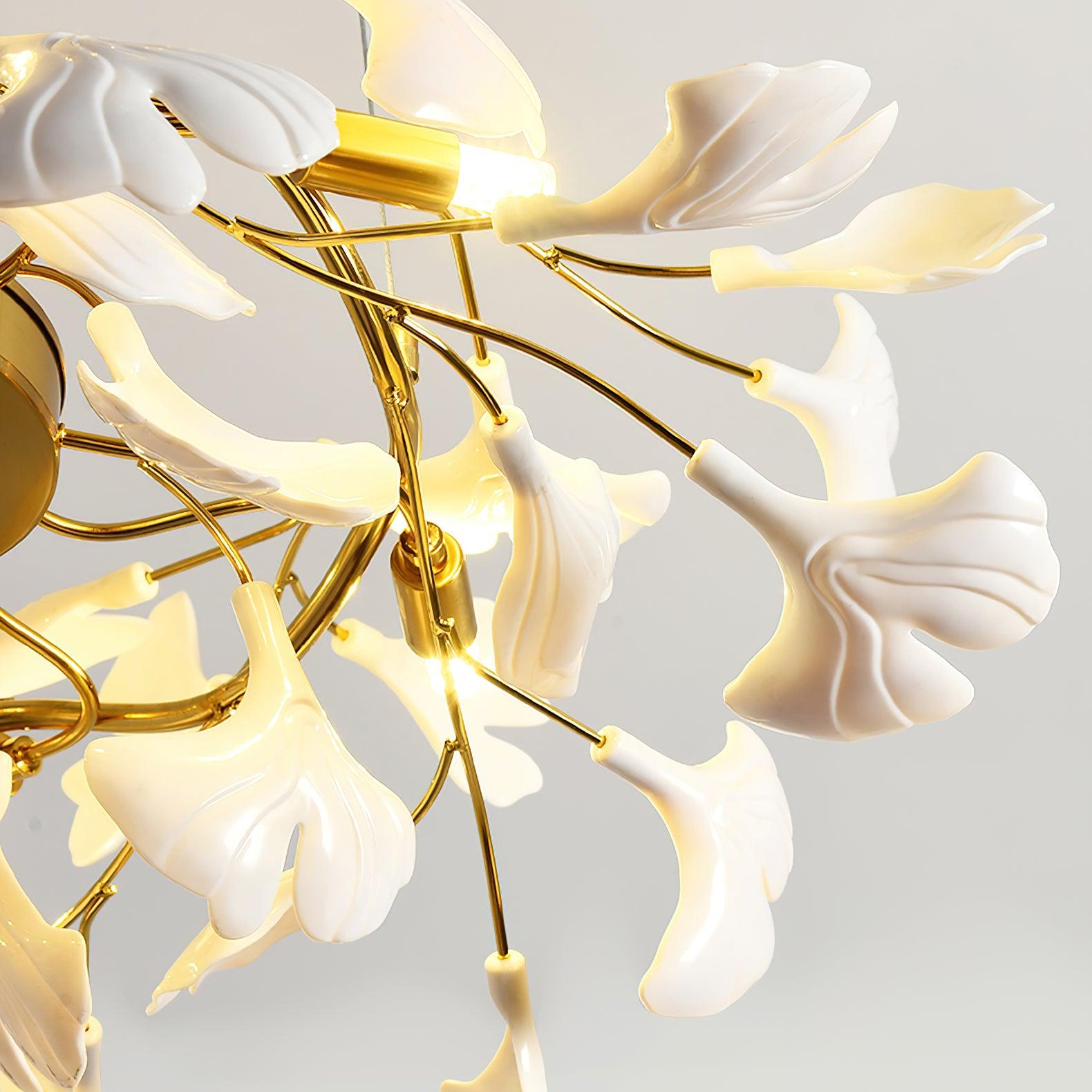 Dylo Chandelier Brass Linear Ginkgo Ceramic Petal Branch-Neutral Decor