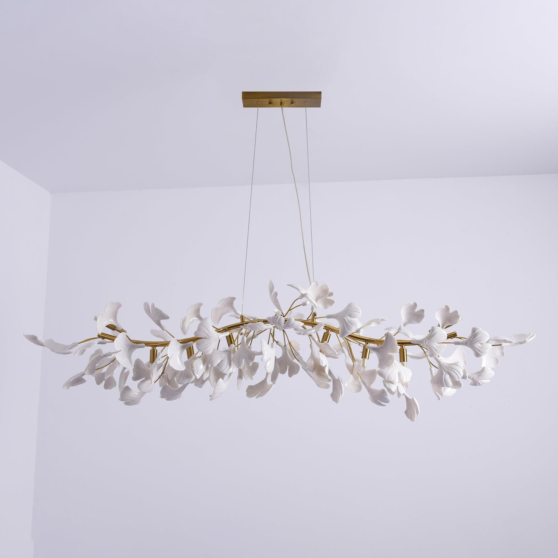 Dylo Chandelier Brass Linear Ginkgo Ceramic Petal Branch-Neutral Decor