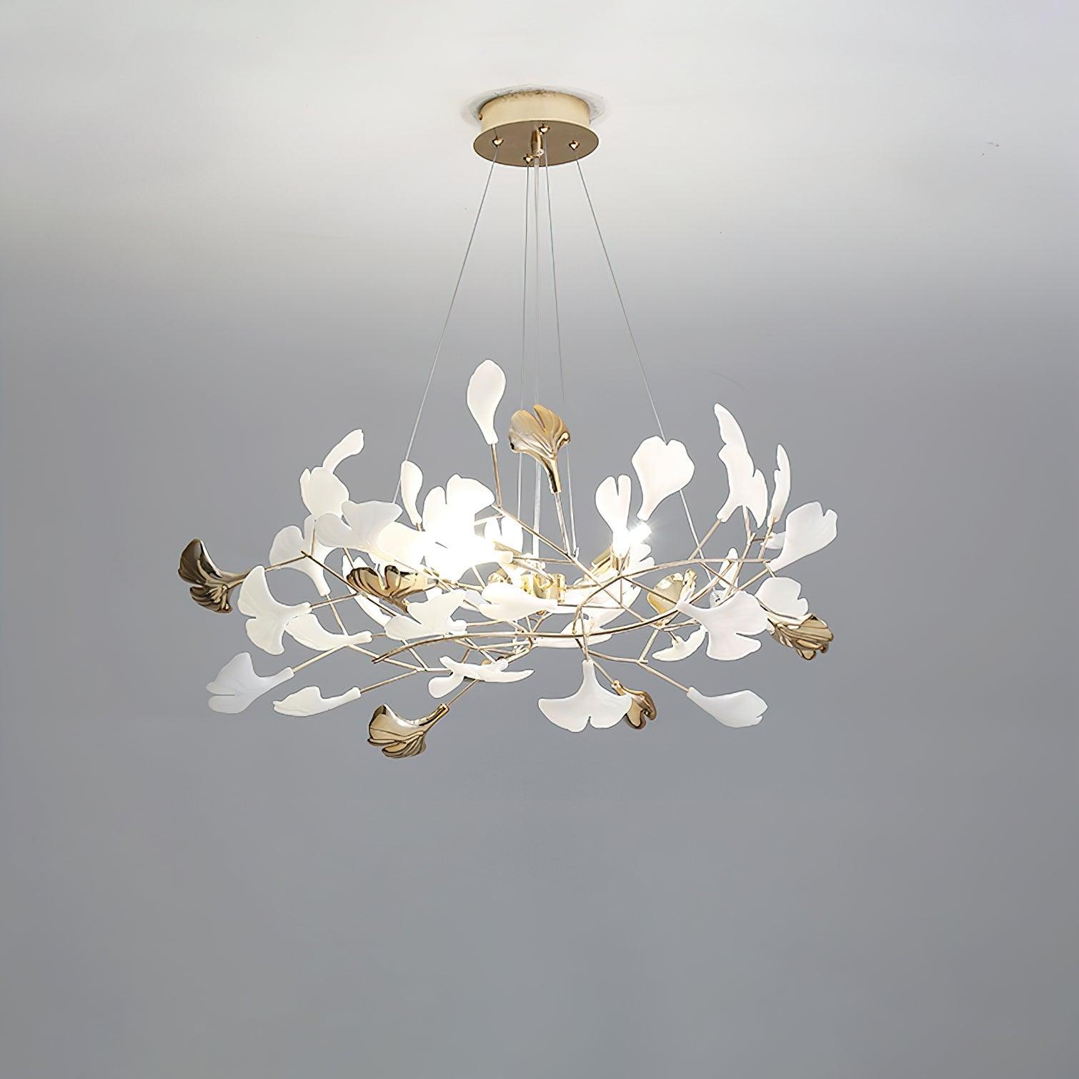 Lustra Chandelier Gingko Ceramic Leaves Iron Frame-Neutral Decor