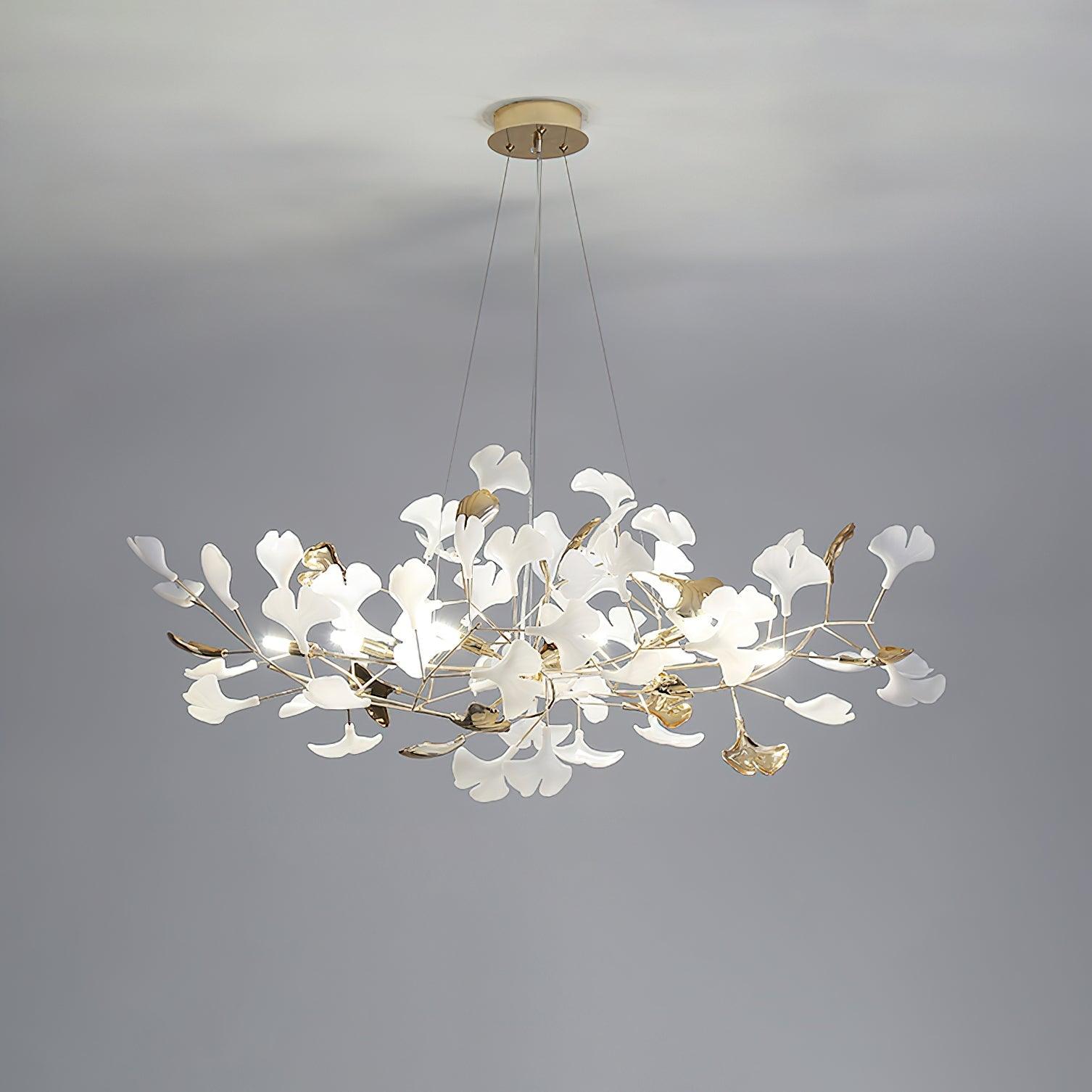 Lustra Chandelier Gingko Ceramic Leaves Iron Frame-Neutral Decor