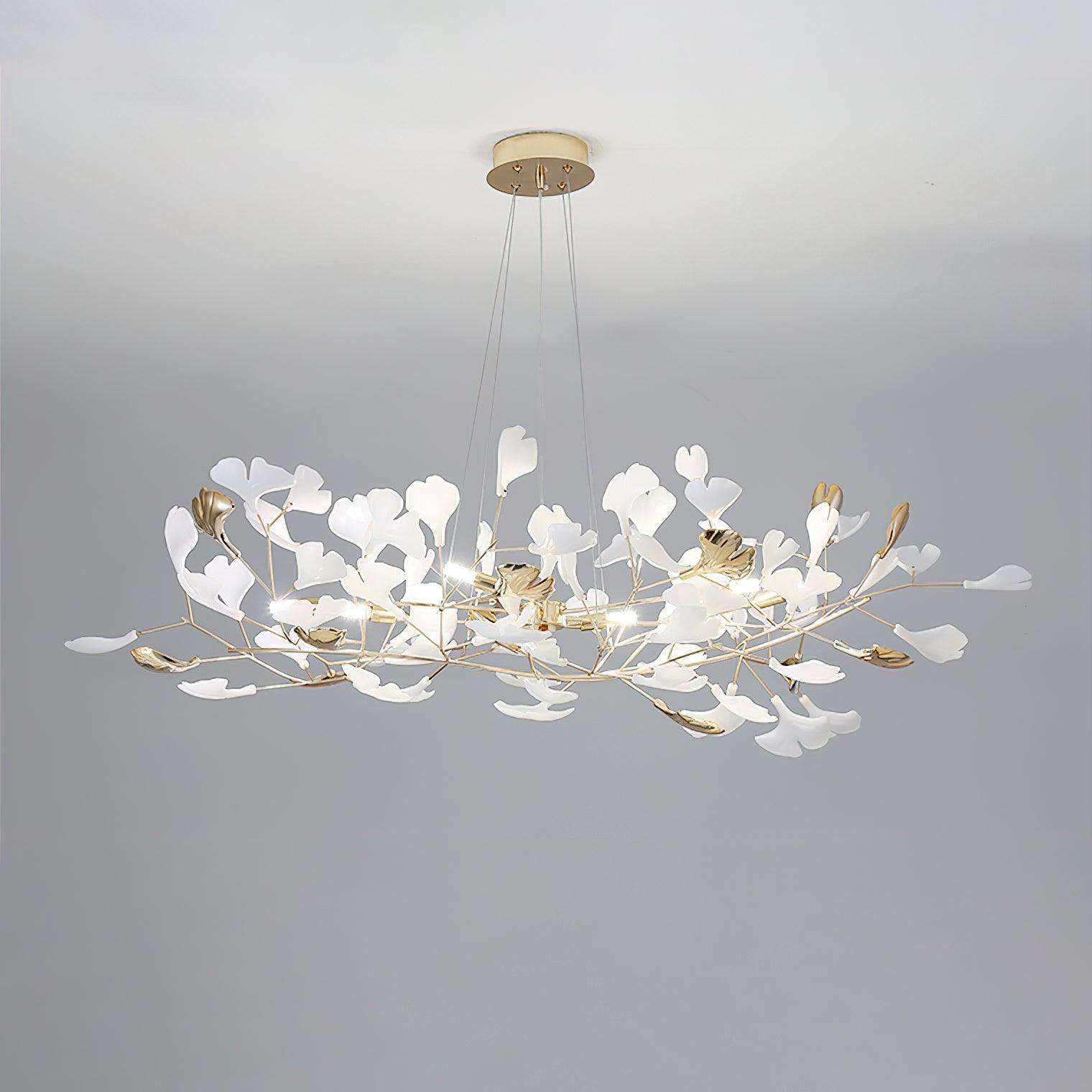 Lustra Chandelier Gingko Ceramic Leaves Iron Frame-Neutral Decor