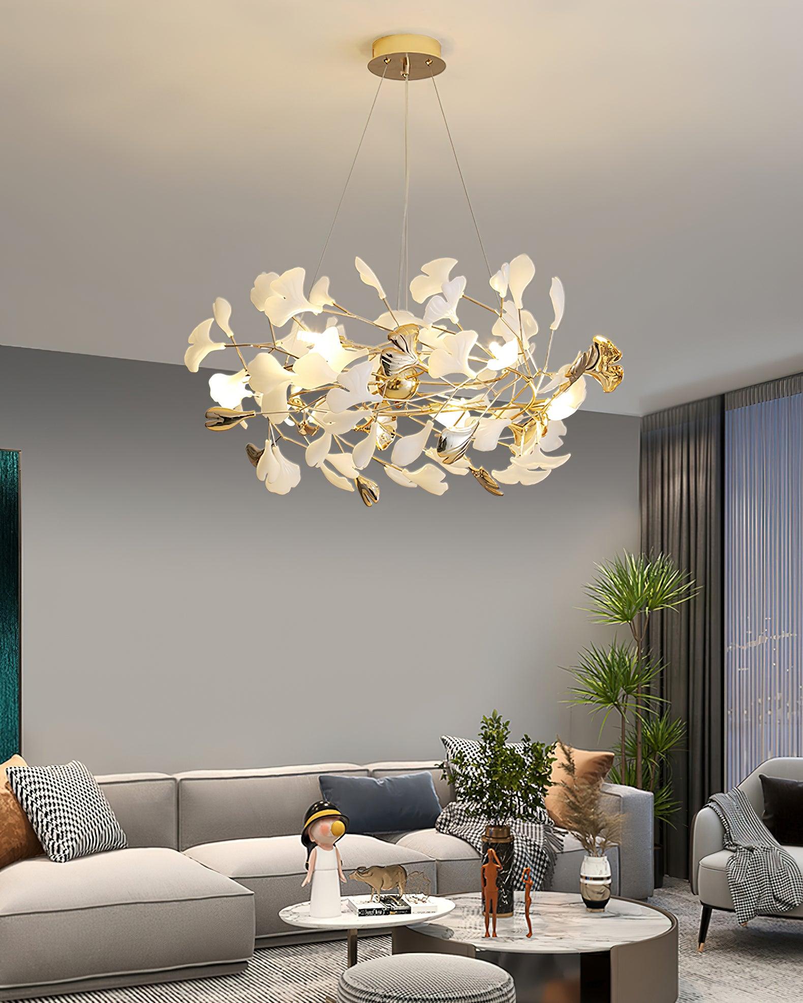 Quiven Chandelier Gingko Leaf Ceramic Gold Elegant-Neutral Decor