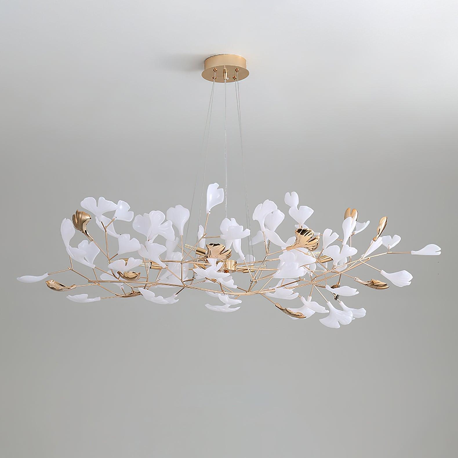 Lustra Chandelier Gingko Ceramic Leaves Iron Frame-Neutral Decor