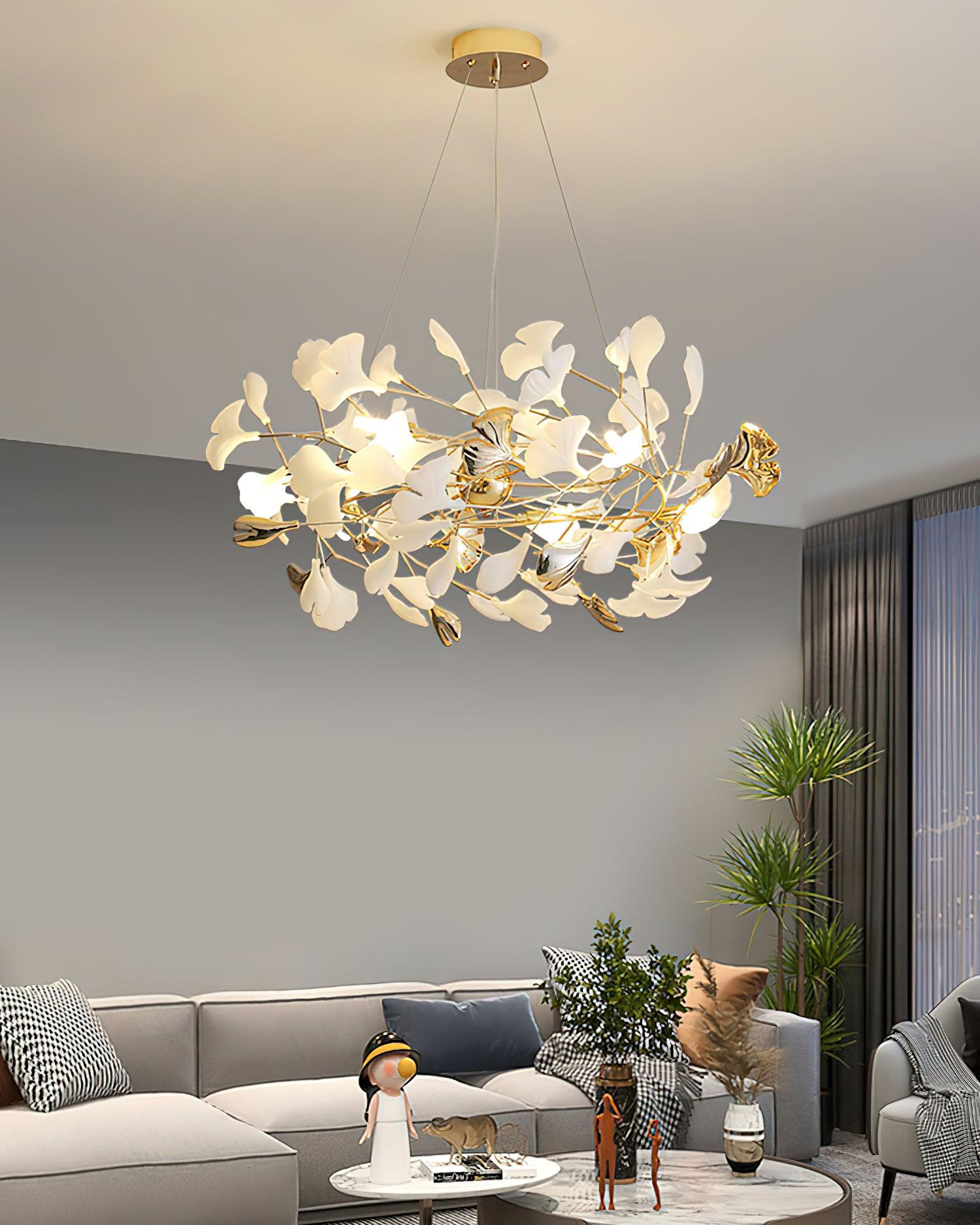 Quiven Chandelier Gingko Leaf Ceramic Gold Elegant-Neutral Decor