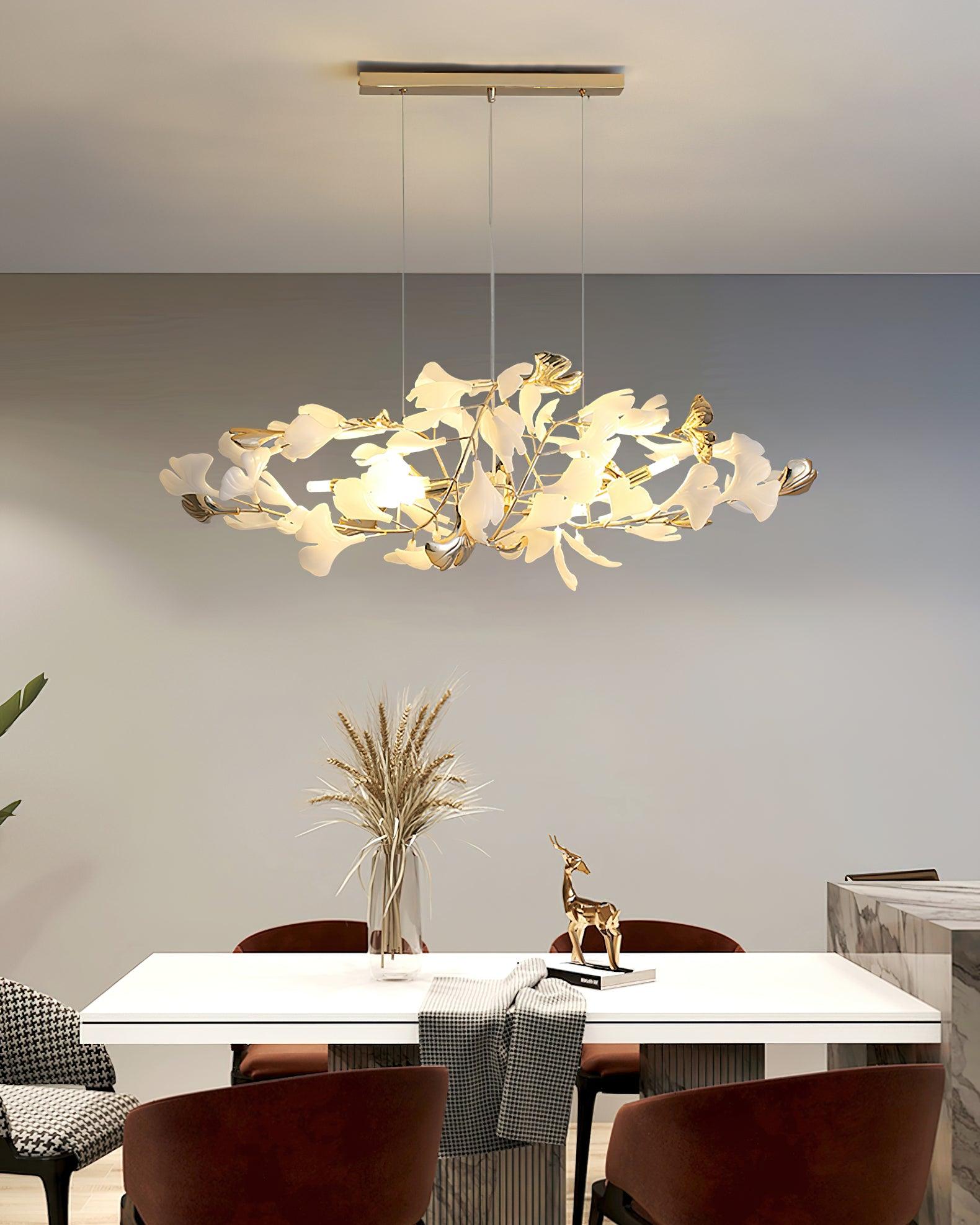 Quiven Chandelier Gingko Leaf Ceramic Gold Elegant-Neutral Decor