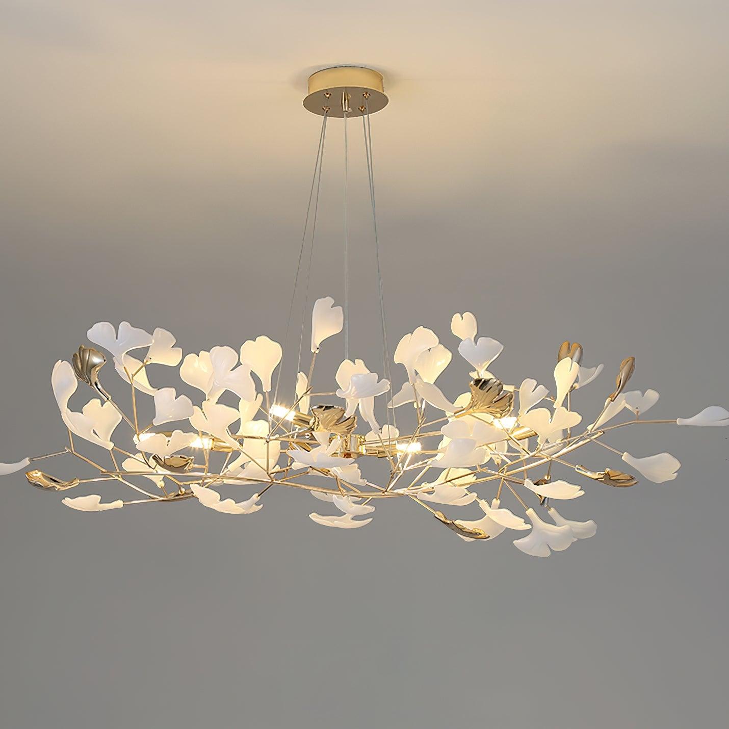 Lustra Chandelier Gingko Ceramic Leaves Iron Frame-Neutral Decor