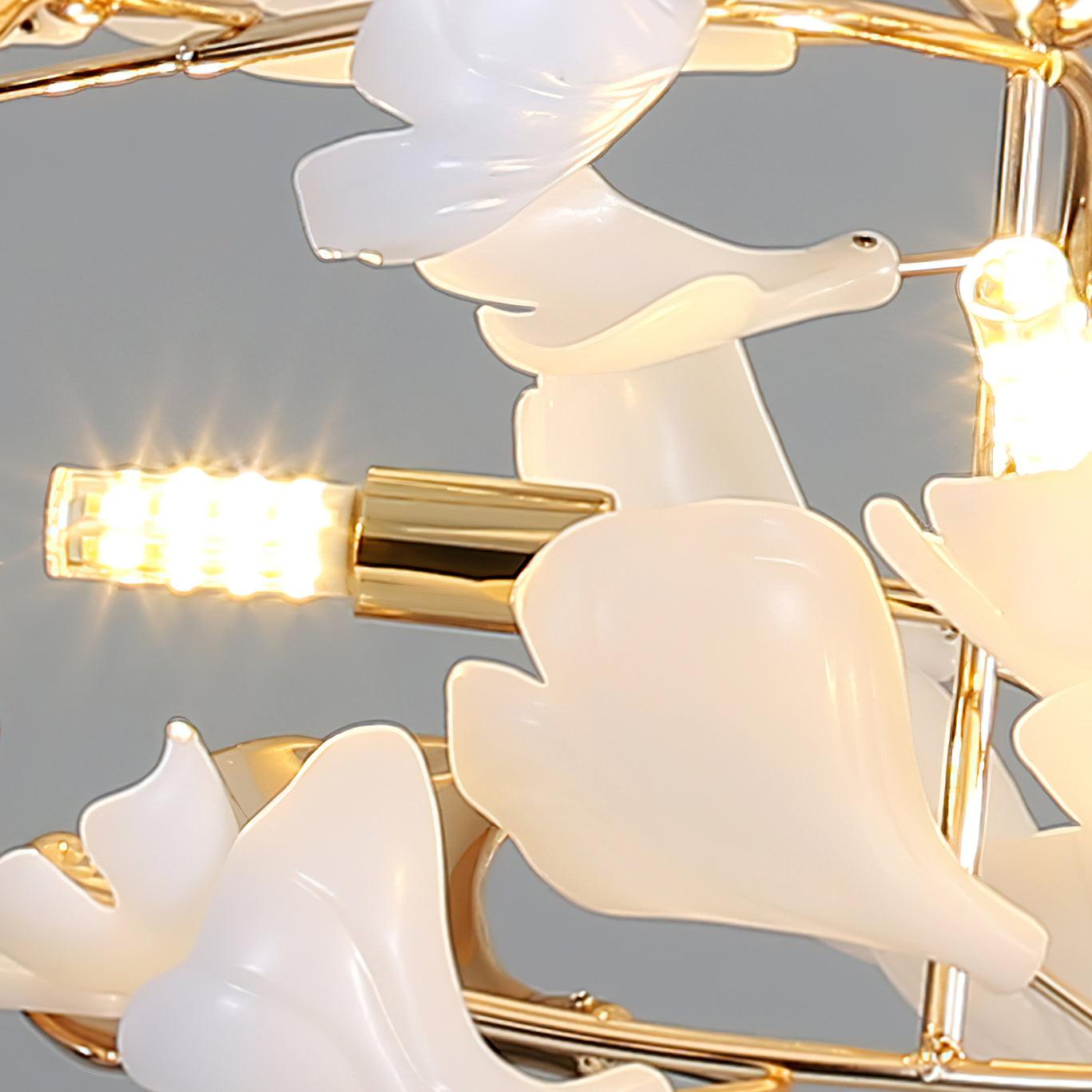 Lustra Chandelier Gingko Ceramic Leaves Iron Frame-Neutral Decor