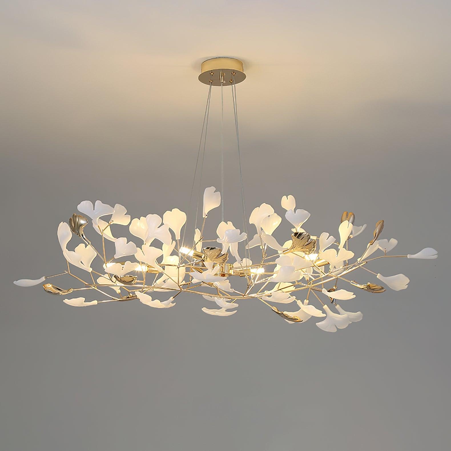Lustra Chandelier Gingko Ceramic Leaves Iron Frame-Neutral Decor