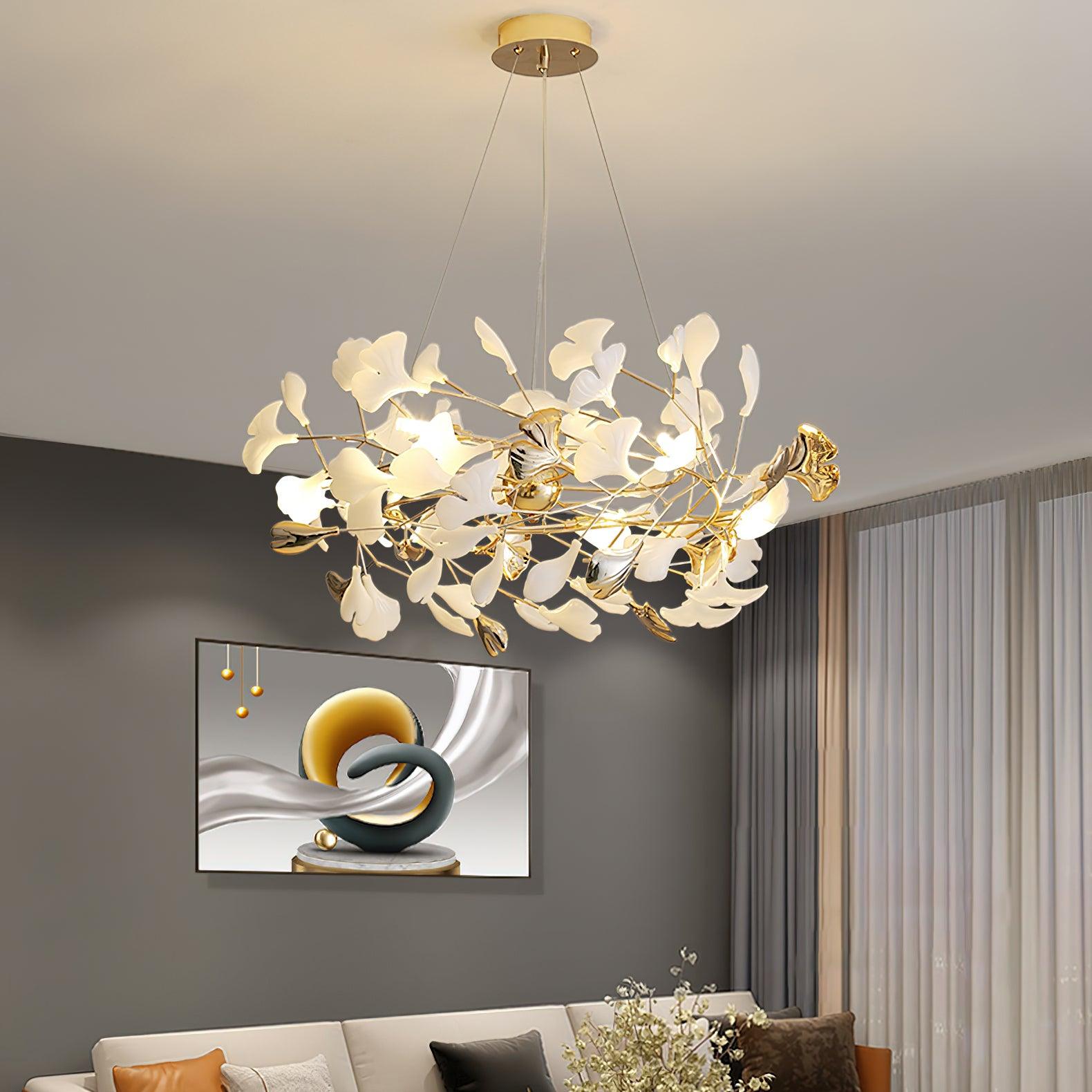 Quiven Chandelier Gingko Leaf Ceramic Gold Elegant-Neutral Decor