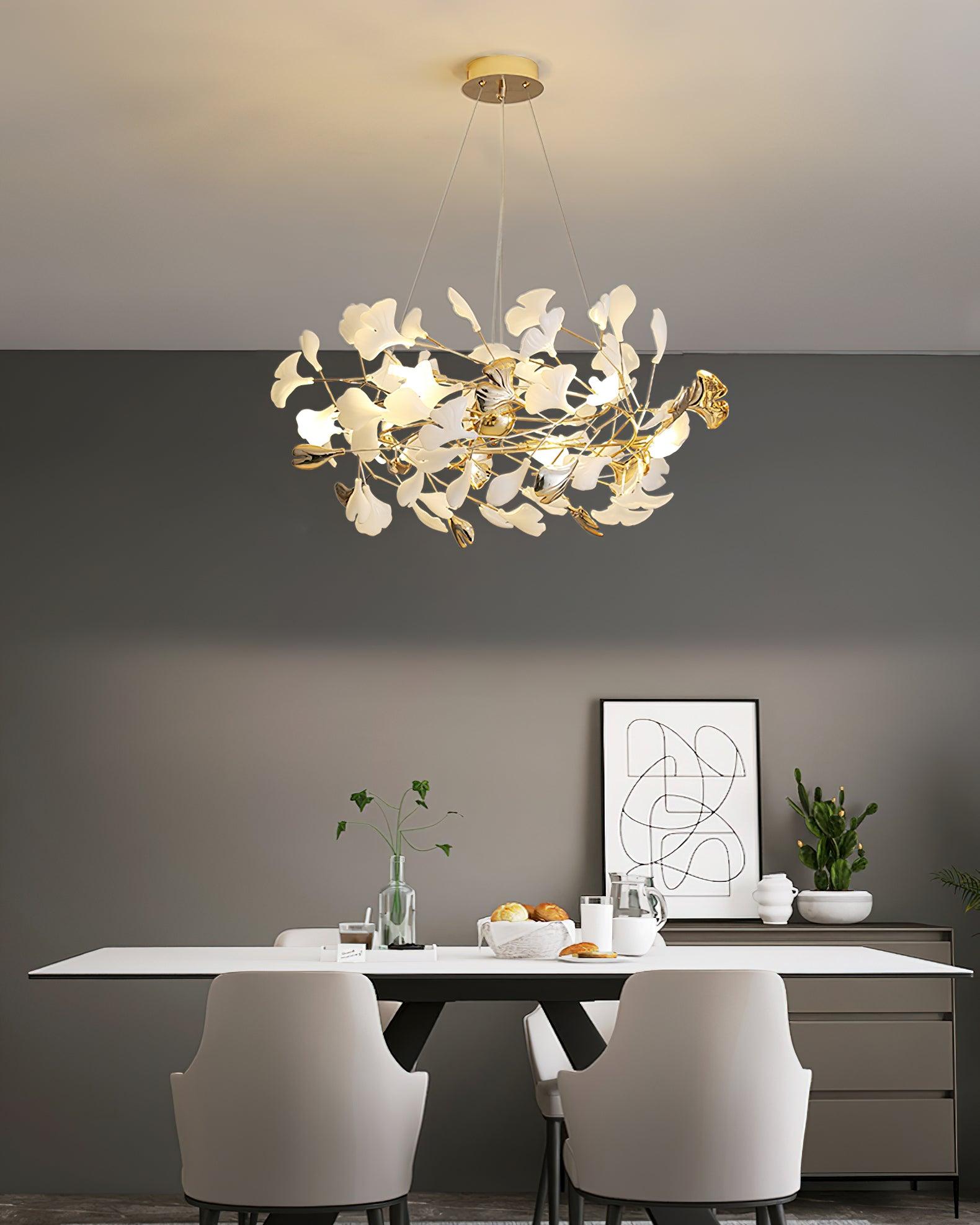 Quiven Chandelier Gingko Leaf Ceramic Gold Elegant-Neutral Decor