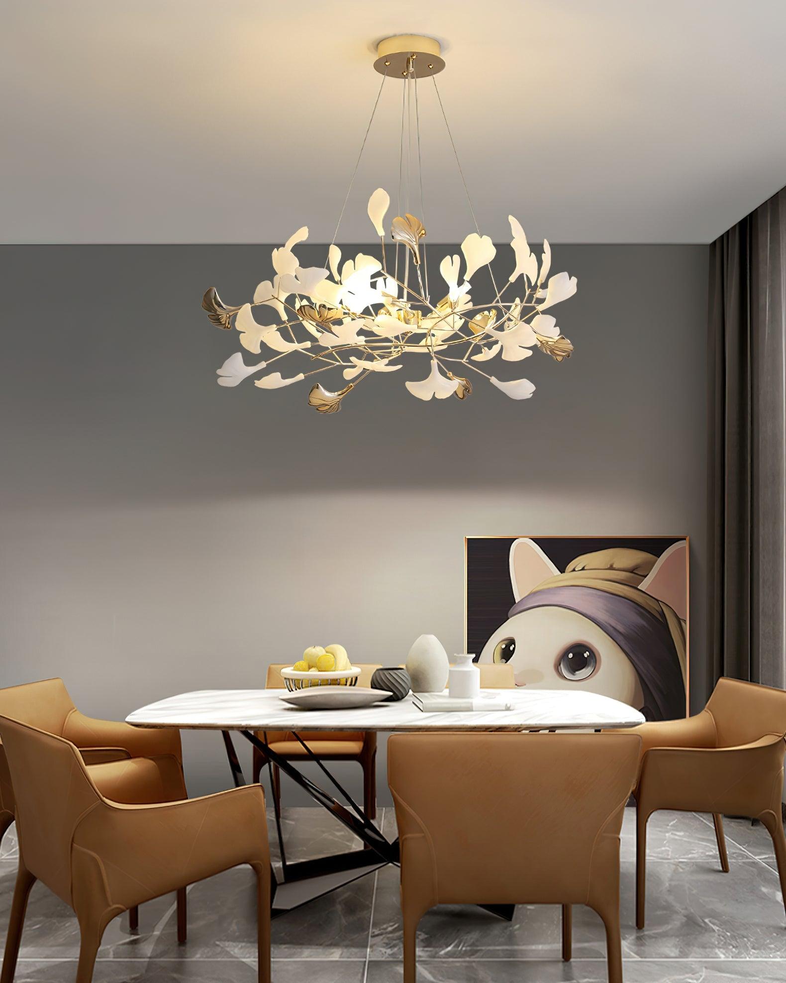 Lustra Chandelier Gingko Ceramic Leaves Iron Frame-Neutral Decor