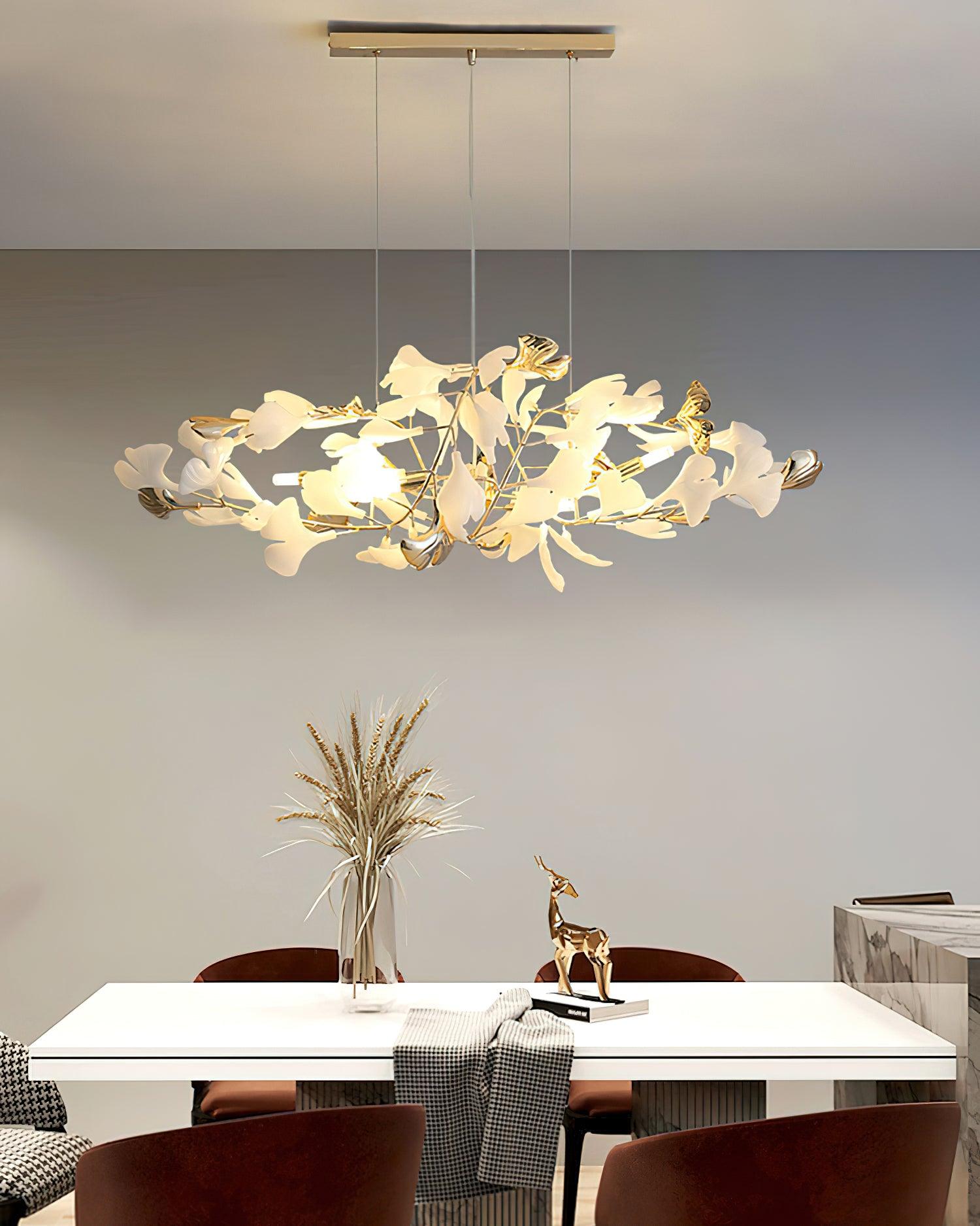 Quiven Chandelier Gingko Leaf Ceramic Gold Elegant-Neutral Decor