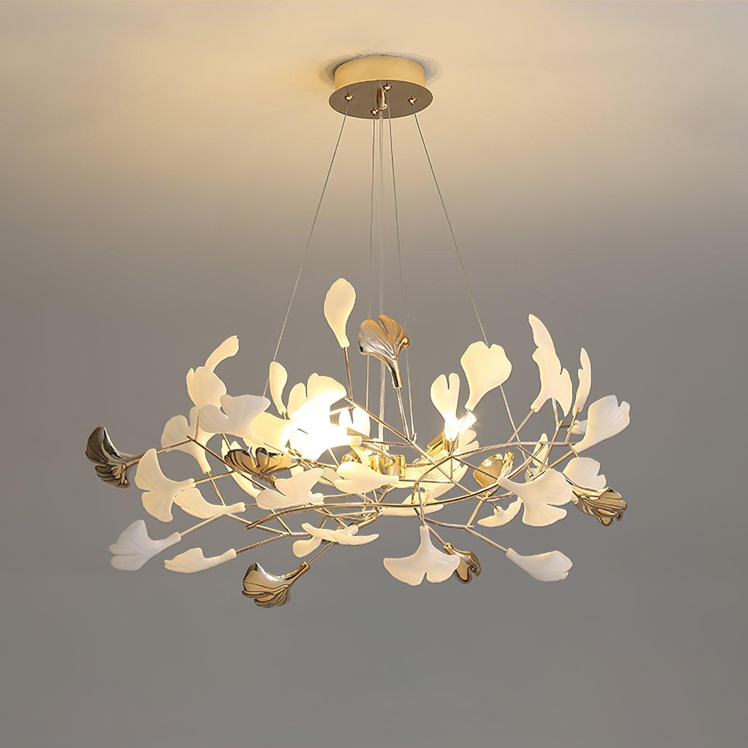 Lustra Chandelier Gingko Ceramic Leaves Iron Frame-Neutral Decor