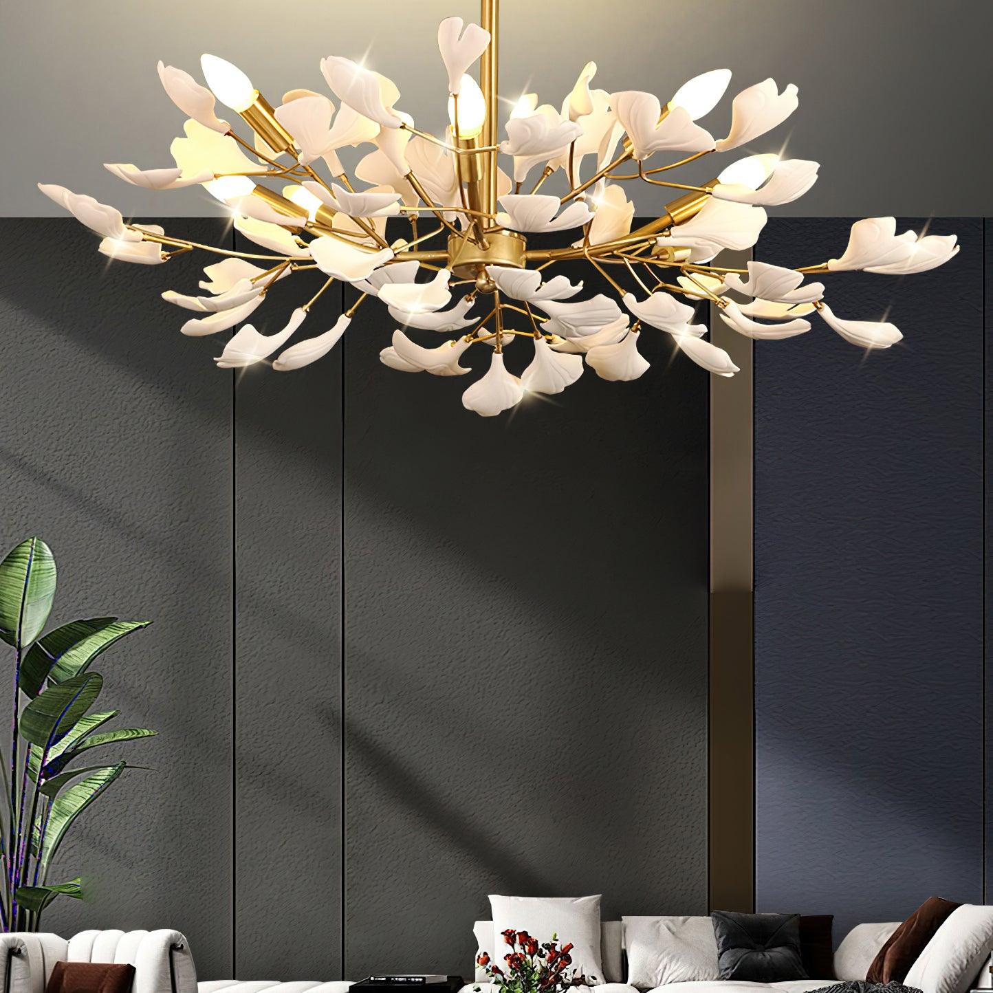 Nale Chandelier Ginkgo Leaf Brass Ceramic-Neutral Decor