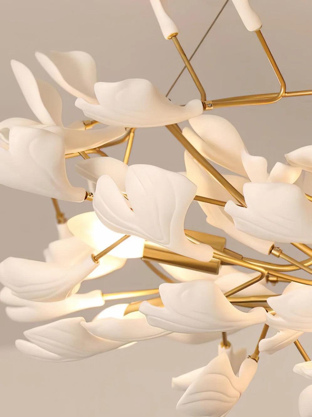 Nale Chandelier Ginkgo Leaf Brass Ceramic-Neutral Decor