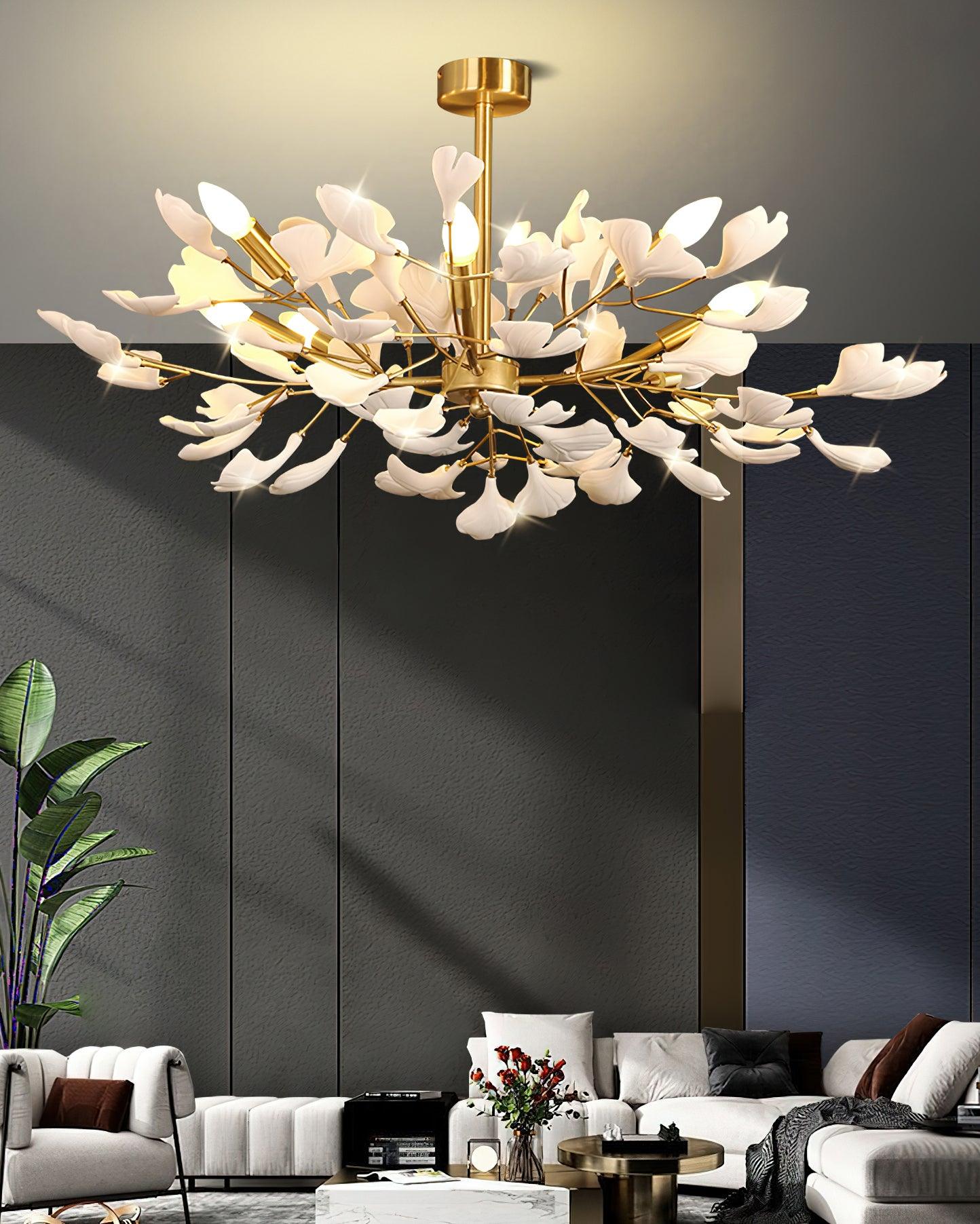 Nale Chandelier Ginkgo Leaf Brass Ceramic-Neutral Decor