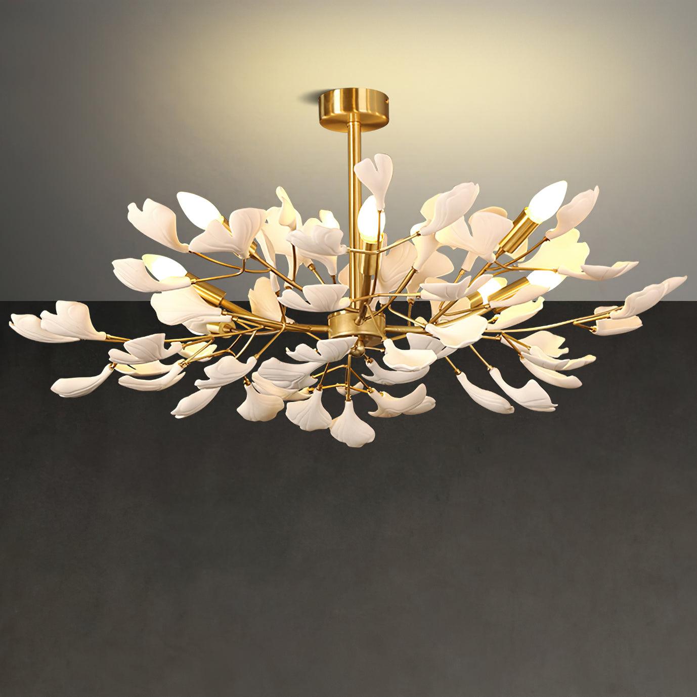 Nale Chandelier Ginkgo Leaf Brass Ceramic-Neutral Decor