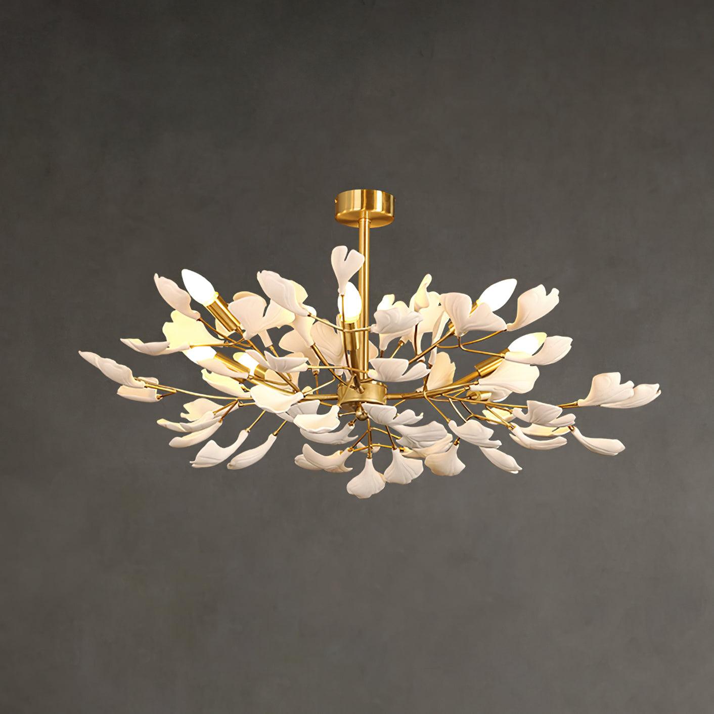 Nale Chandelier Ginkgo Leaf Brass Ceramic-Neutral Decor