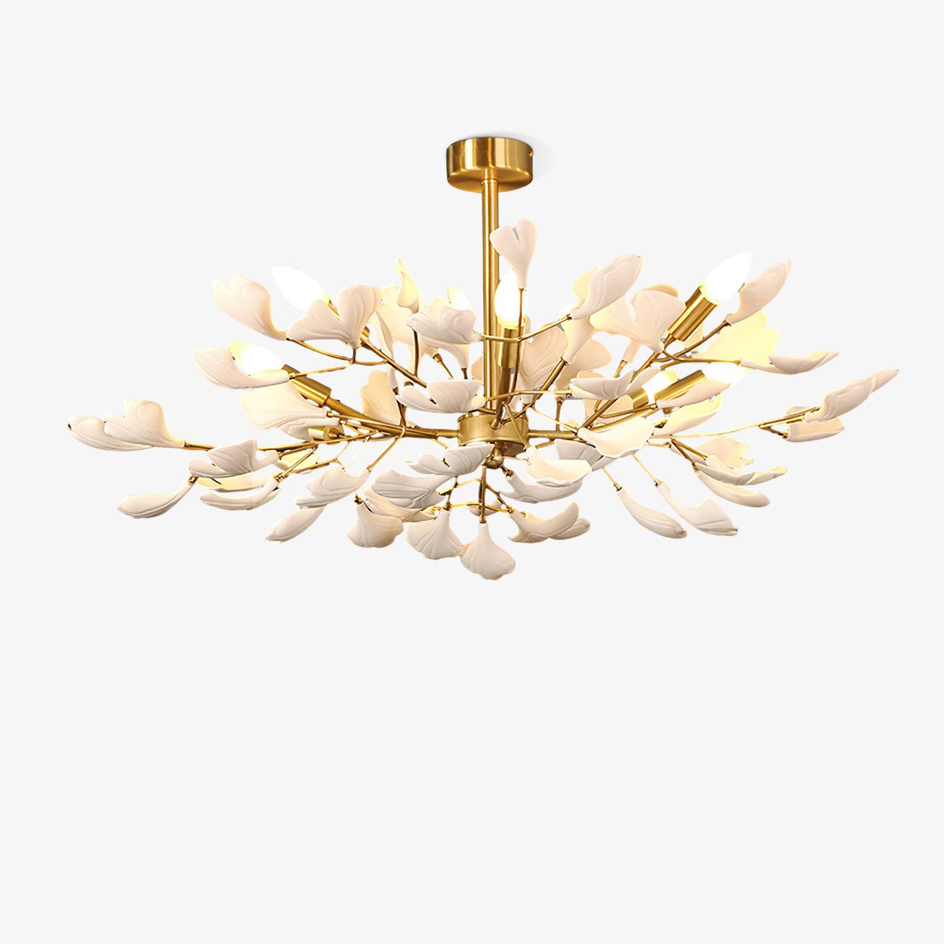 Nale Chandelier Ginkgo Leaf Brass Ceramic-Neutral Decor