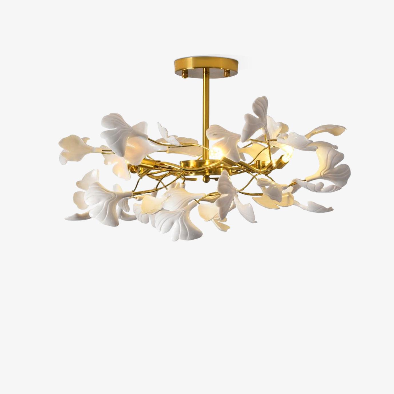 Taro Pendant Lamp Gingko Ceramic Leaves Gold-Neutral Decor